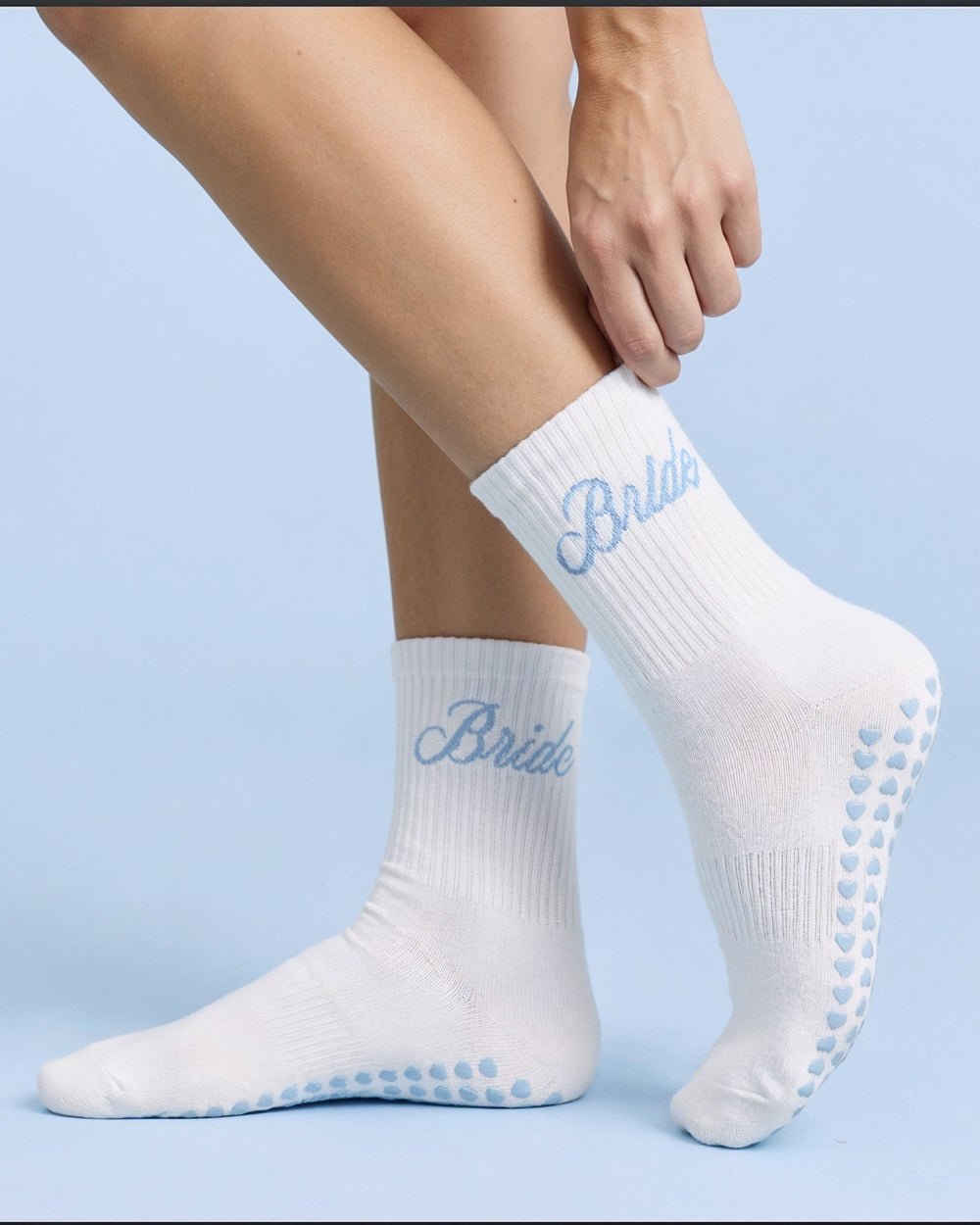 Bride Pilates Sock grippy crew sock — styled view