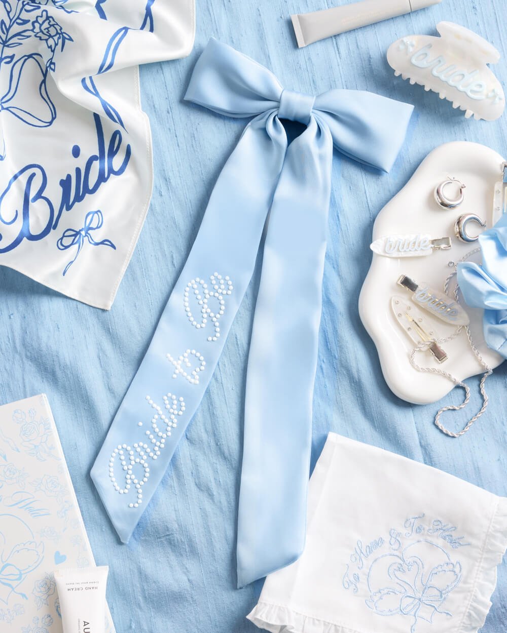 Bride To Be Pearl Bow light blue satin — additional view
