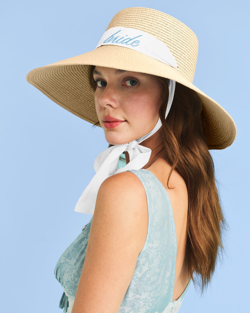 Bride Sun Hat embroidered straw hat — close-up