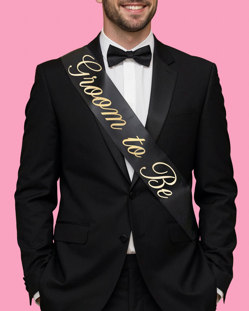 Bride and Groom satin sash duo — additional angle