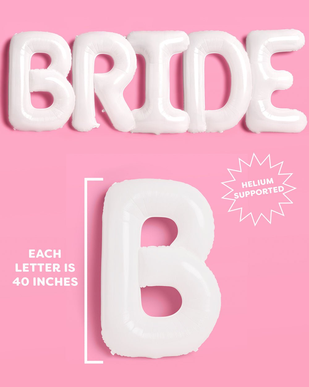 XL BRIDE Balloons 40 inch white matte balloons — styled view