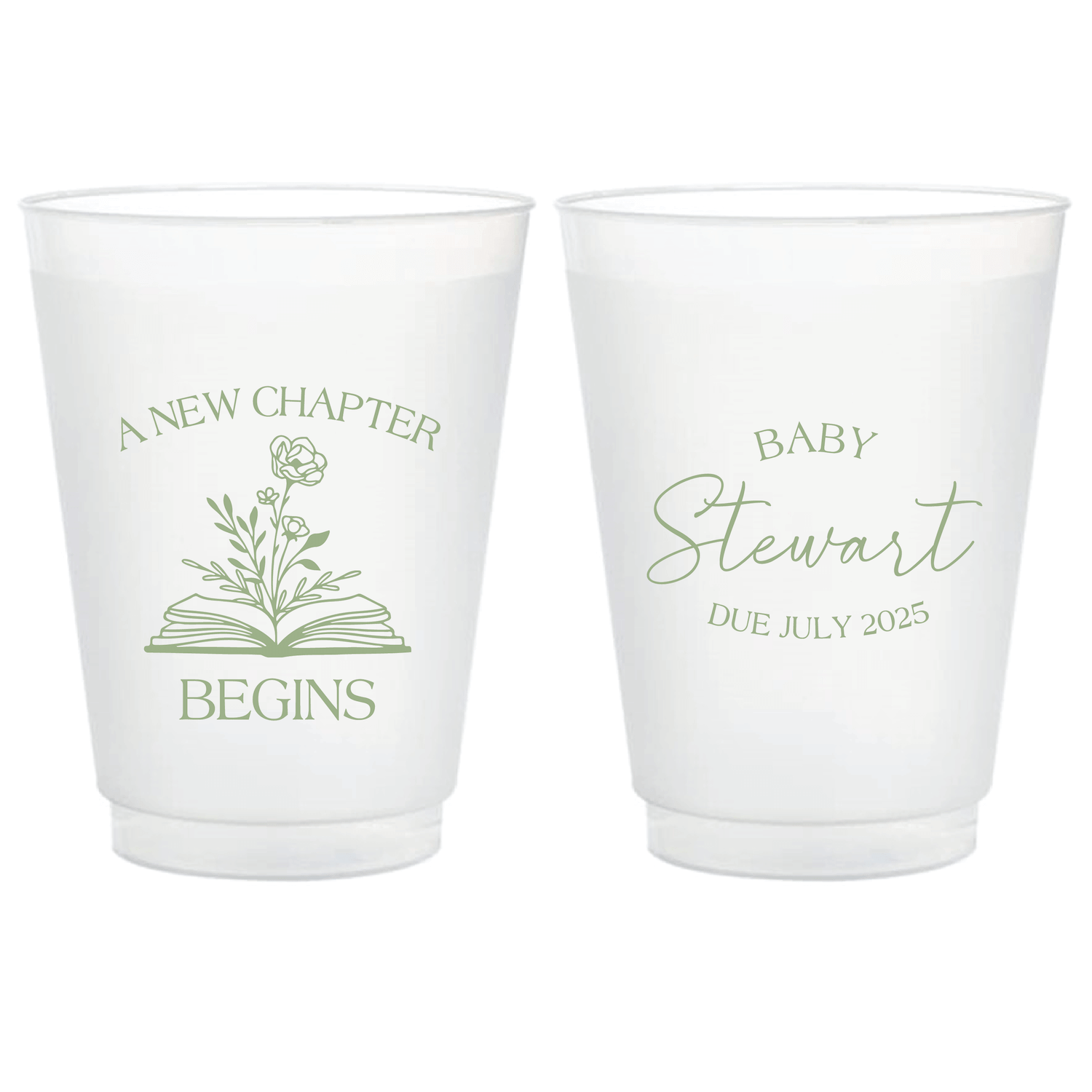 A New Chapter Begins Baby Shower Frosted Cups