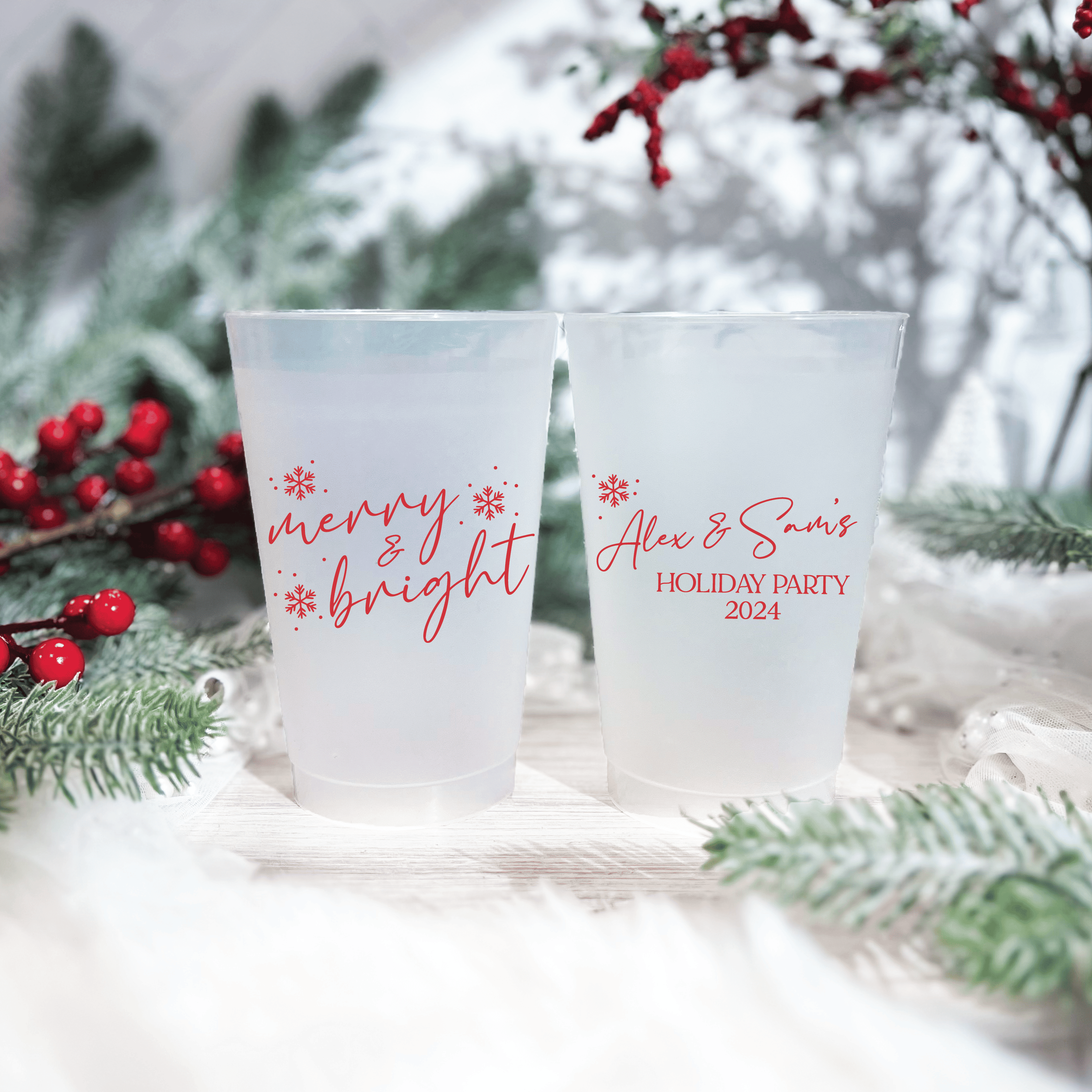 Merry And Bright Christmas Party Frosted Plastic Cups - Cup - Frosted