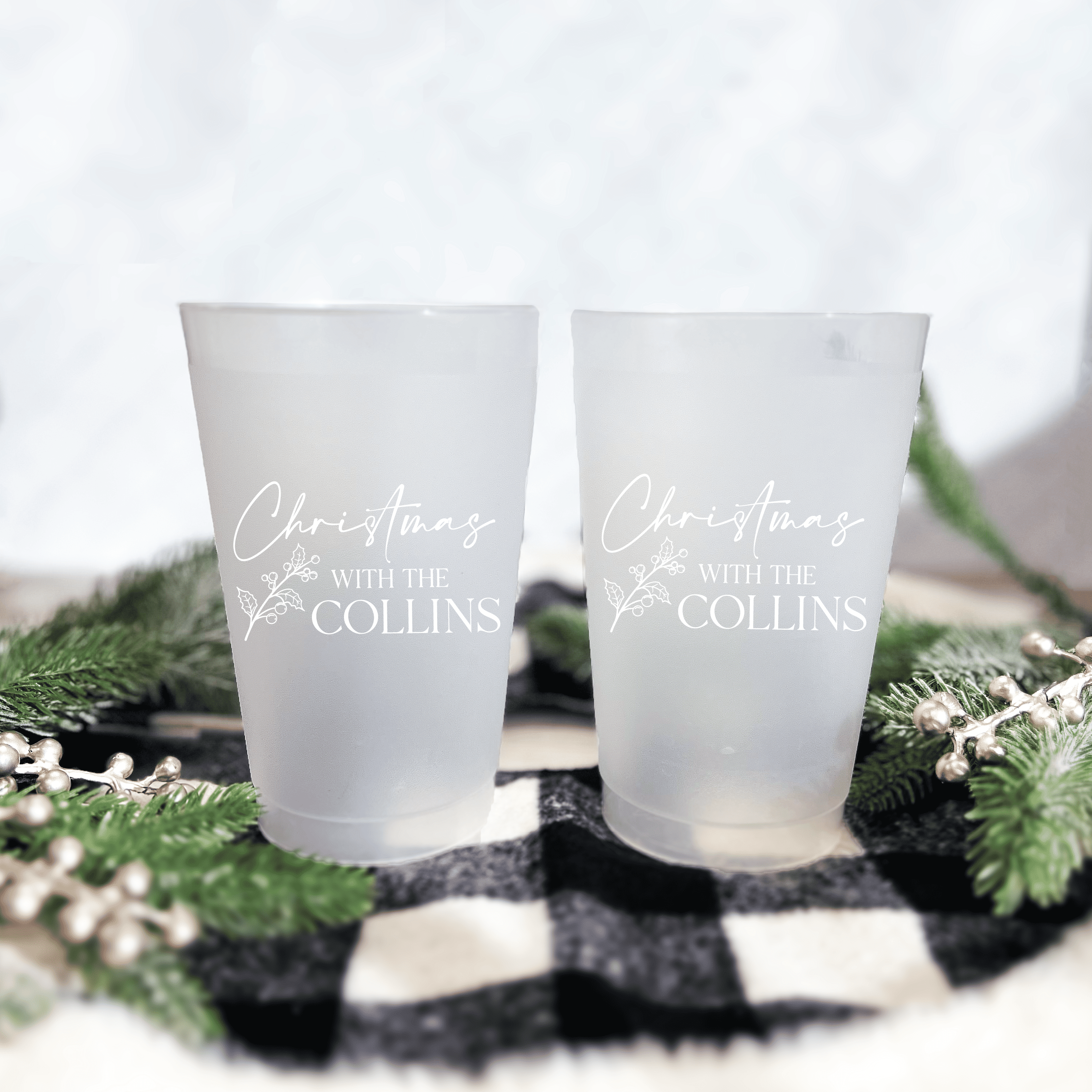 Frosted Christmas Celebration Plastic Cups - Cup - Frosted