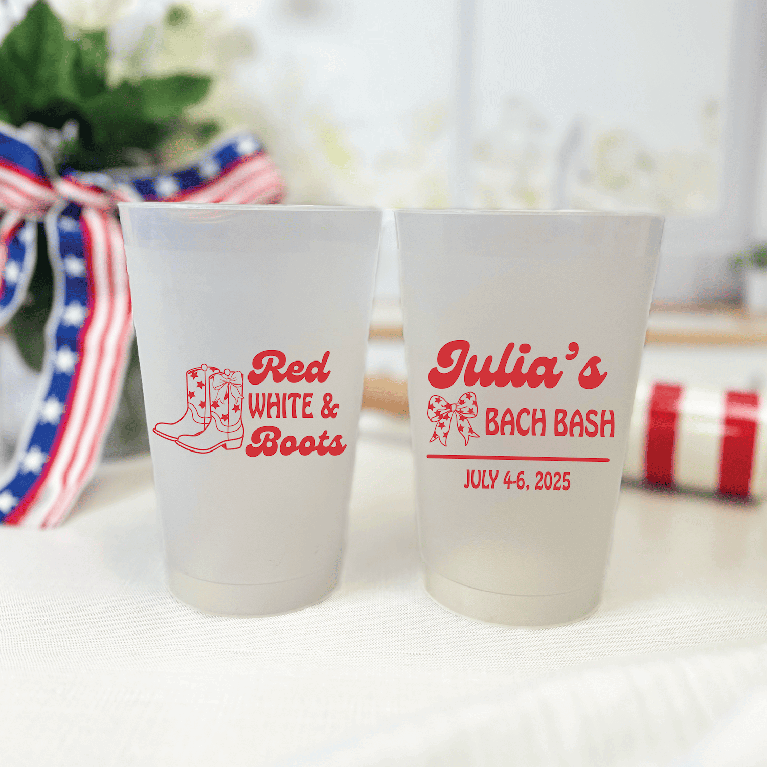 Red White & Boots Personalized Bachelorette Cups