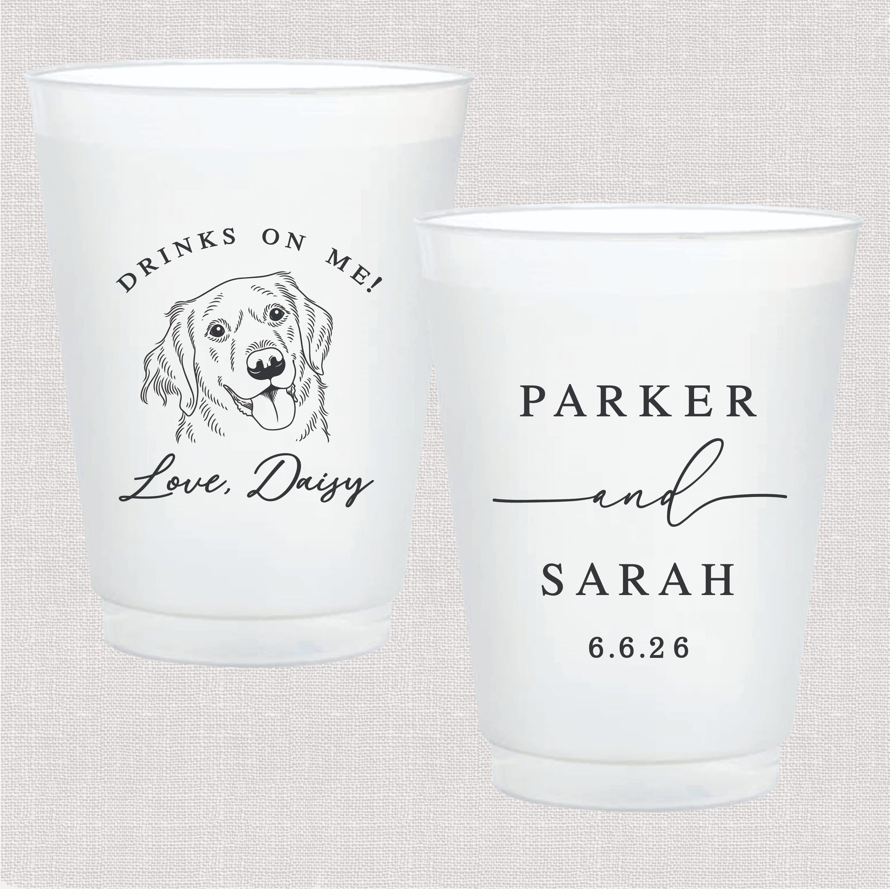 Drinks on me - Illustrated Pet Wedding Frosted Plastic Cups