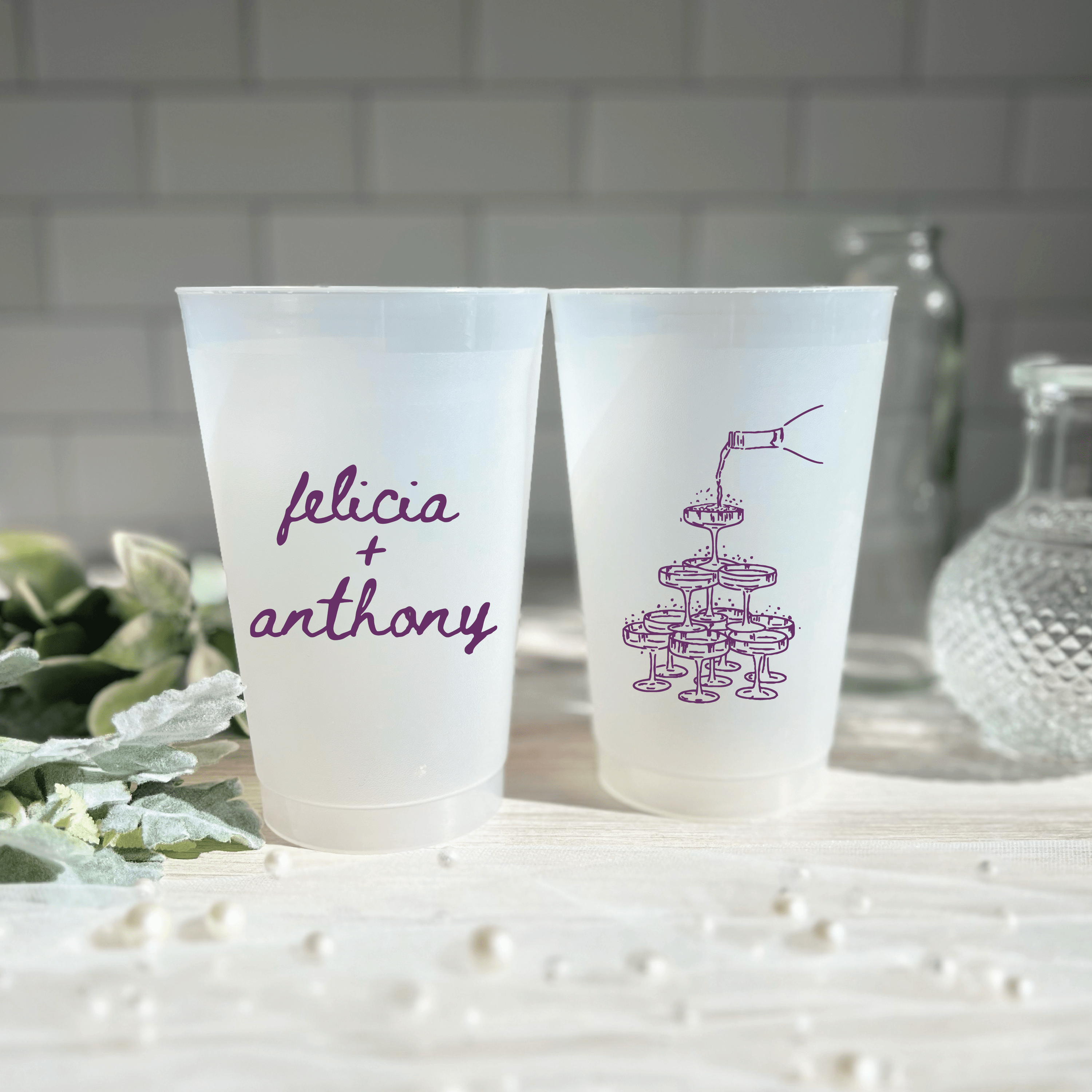 First Names Champagne Tower Frosted Wedding Cups - Cup - Frosted