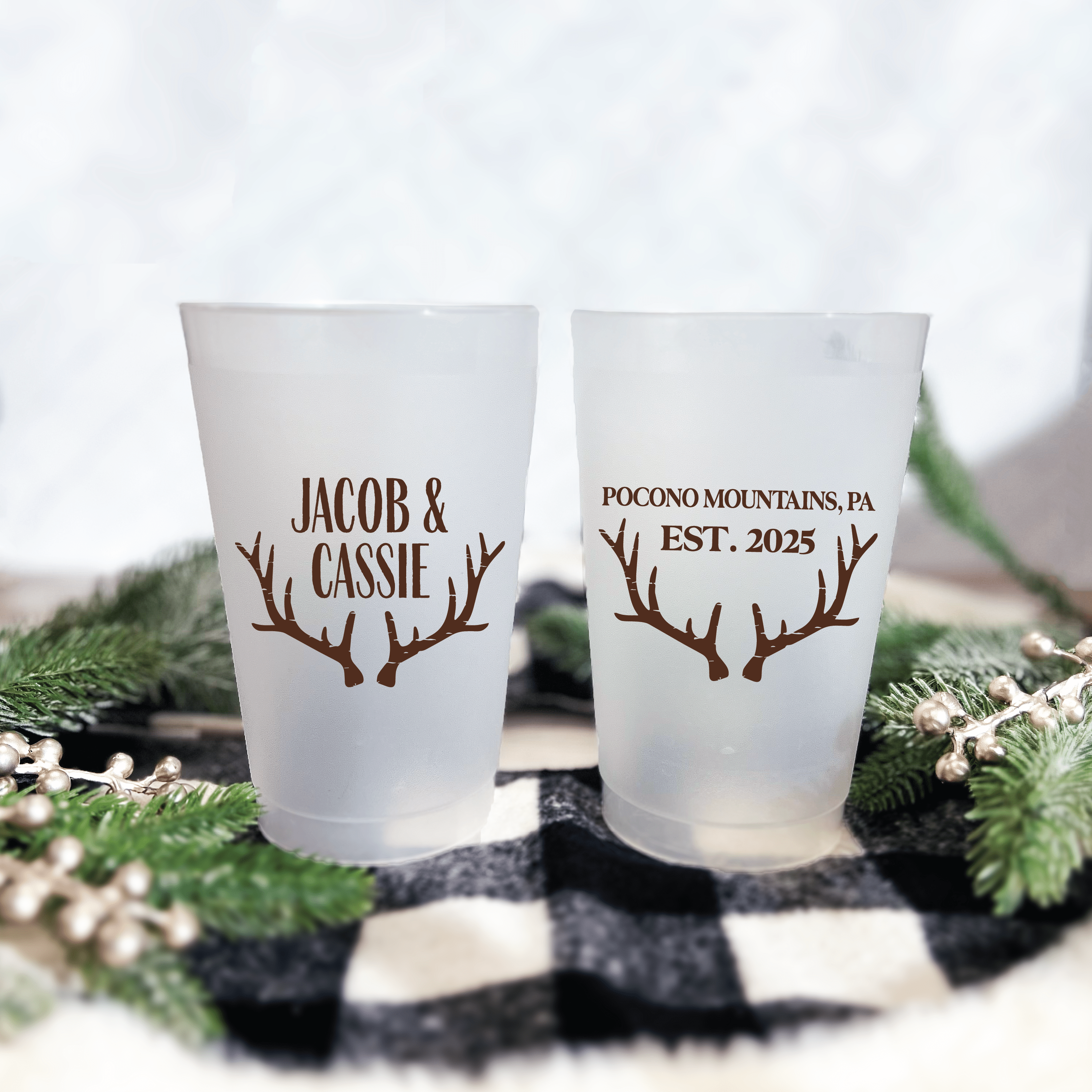 Personalized Antler Wedding Frosted Plastic Cups - Cup - Frosted
