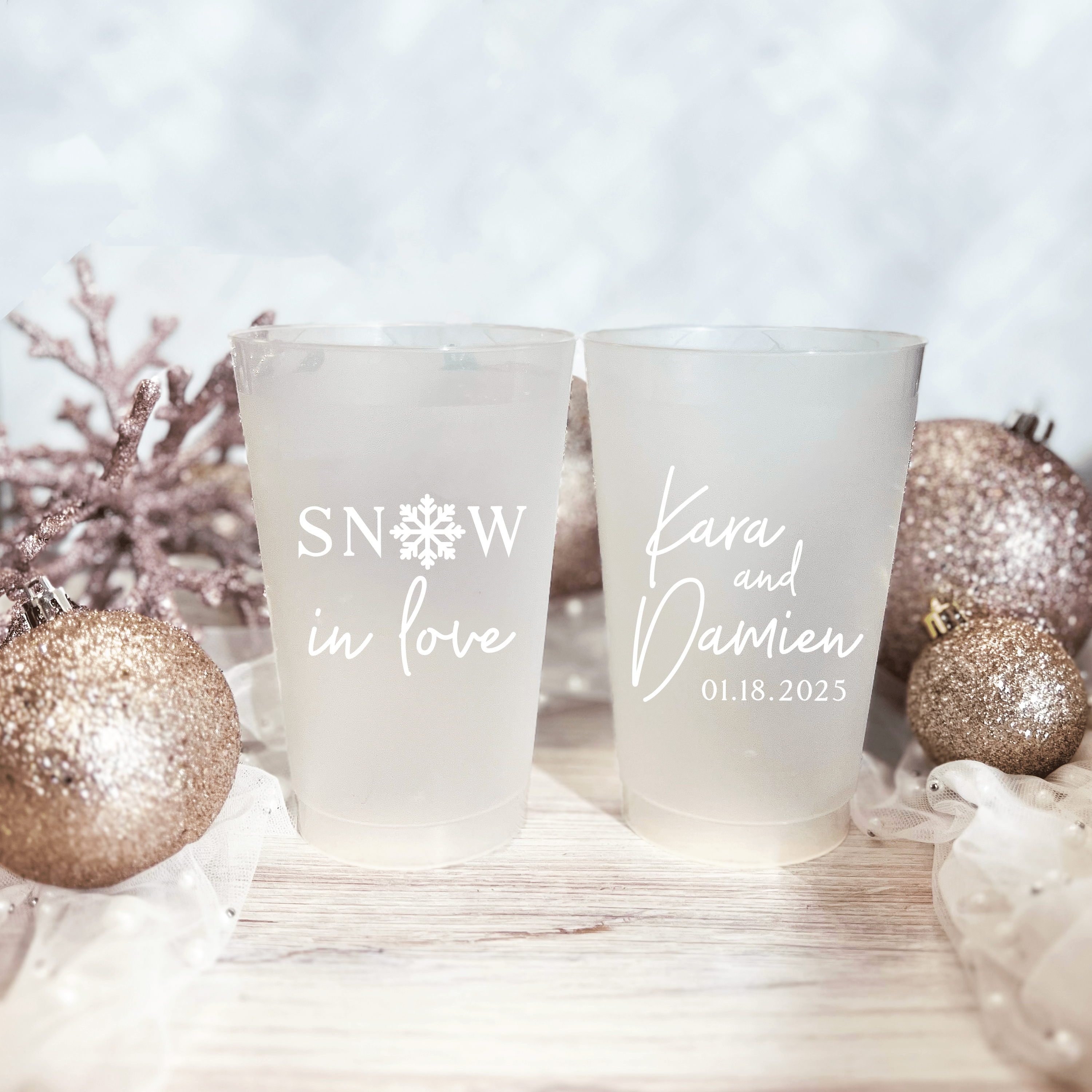 Snow In Love Wedding Frosted Plastic Cups - Cup - Frosted
