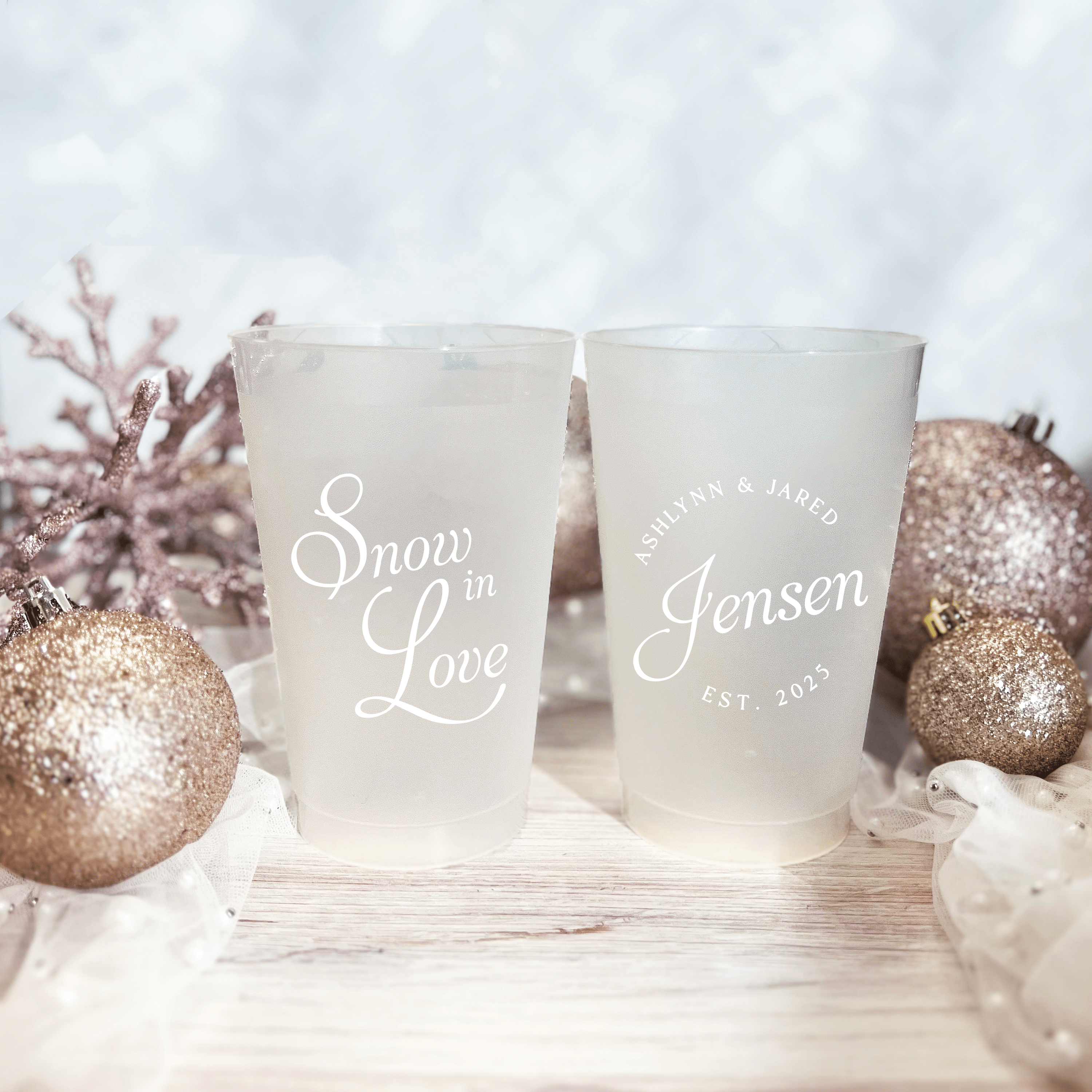 Snow In Love Wedding Frosted Plastic Cups - Cup - Frosted