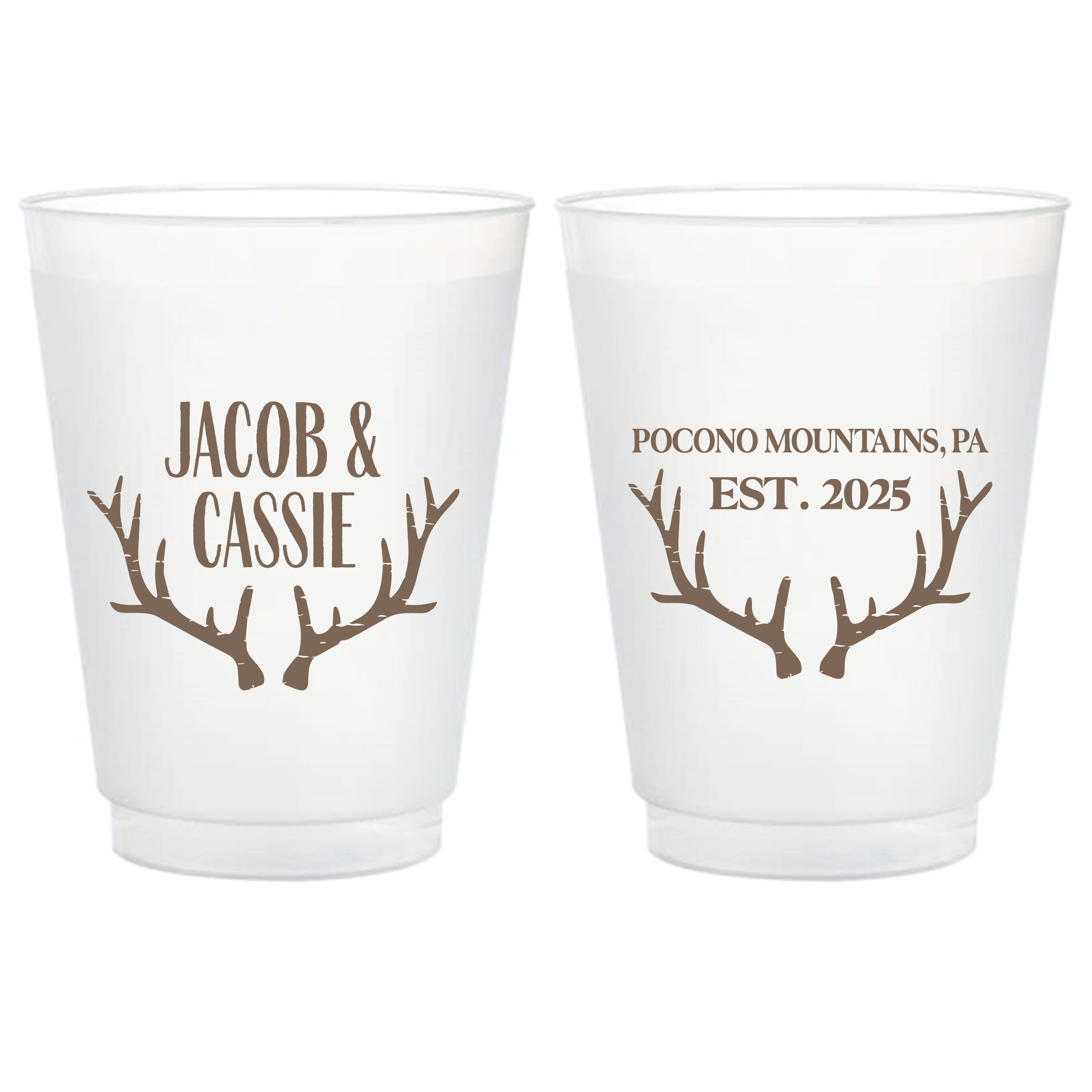 Personalized Antler Wedding Frosted Plastic Cups - Cup - Frosted