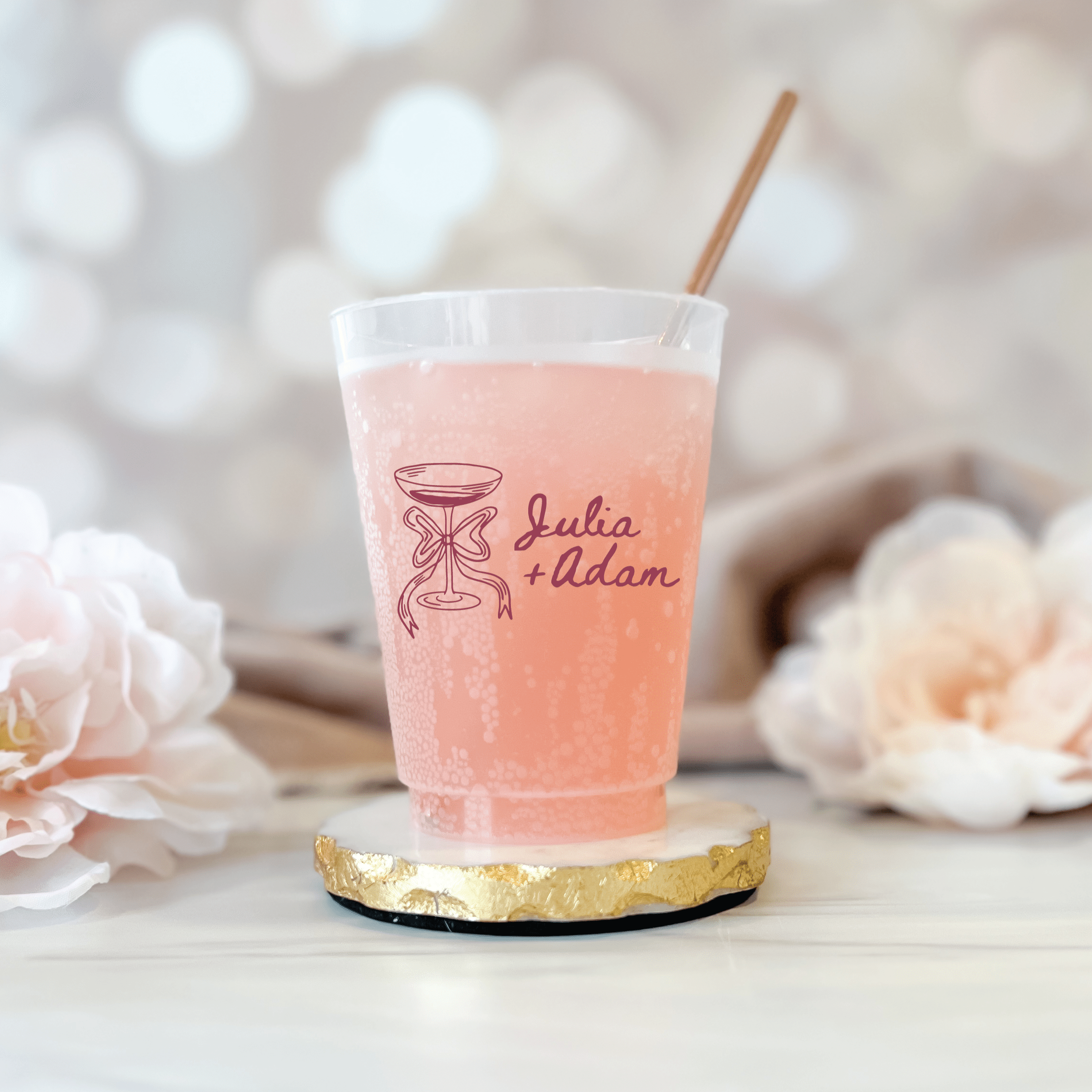 Champagne Doodle Wedding Frosted Plastic Cups - Cup - Frosted