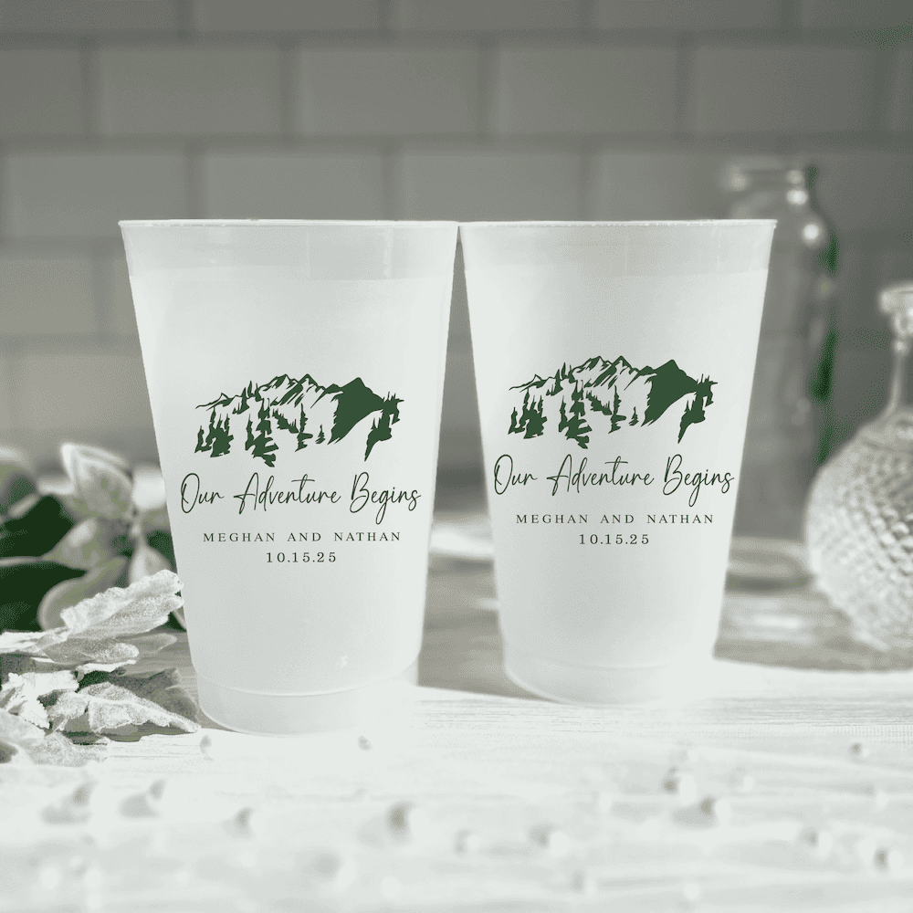 Our Adventure Begins Personalized Frosted Wedding Cups - Mountains - Cup - Frosted