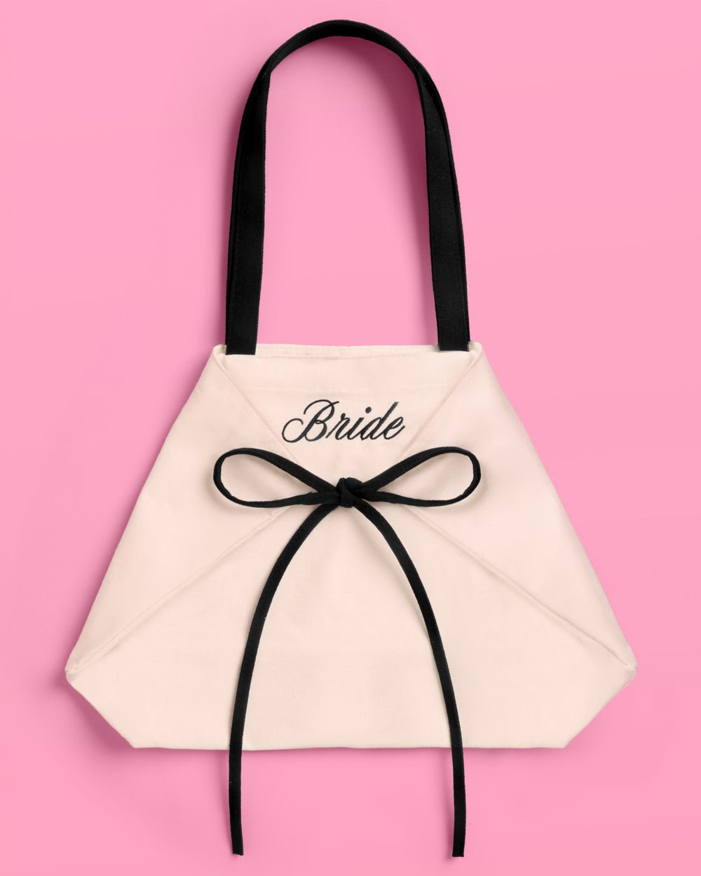 Classic Bride Tote embroidered canvas tote with bows — detail view