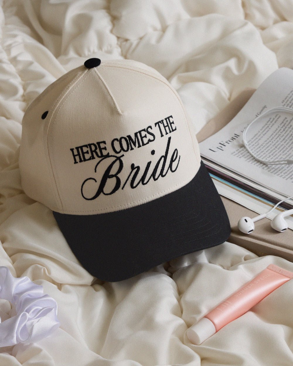 Here Comes the Bride Hat embroidered trucker hat — additional view
