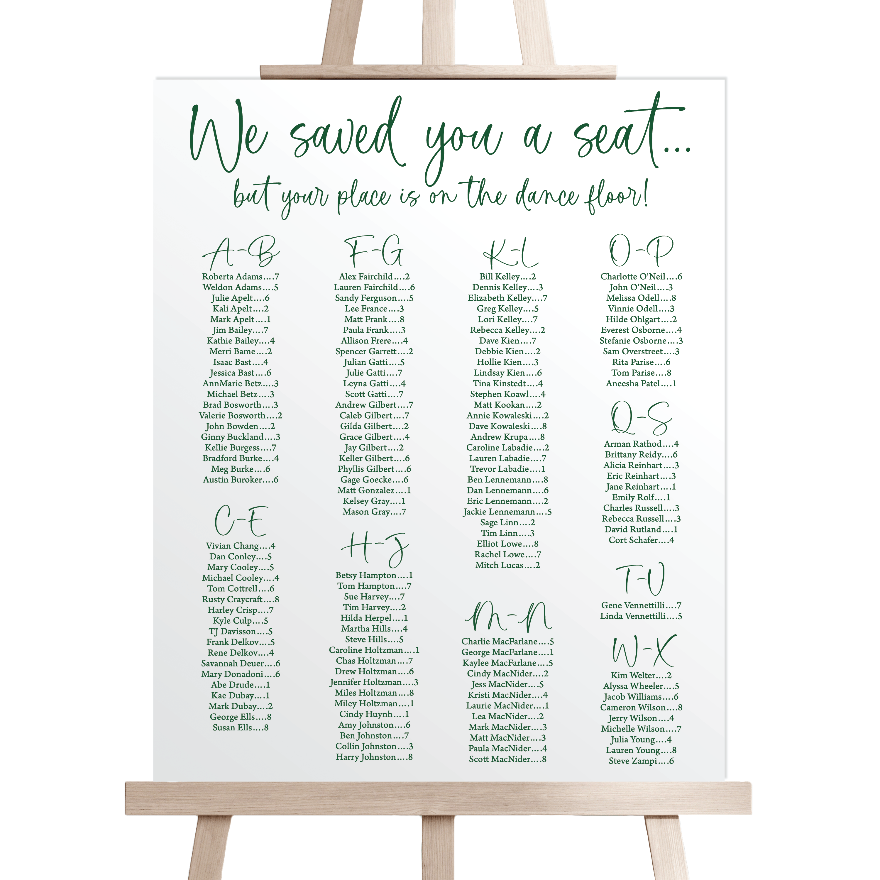Alphabetical Script Wedding Seating Chart Sign - Welcome Sign