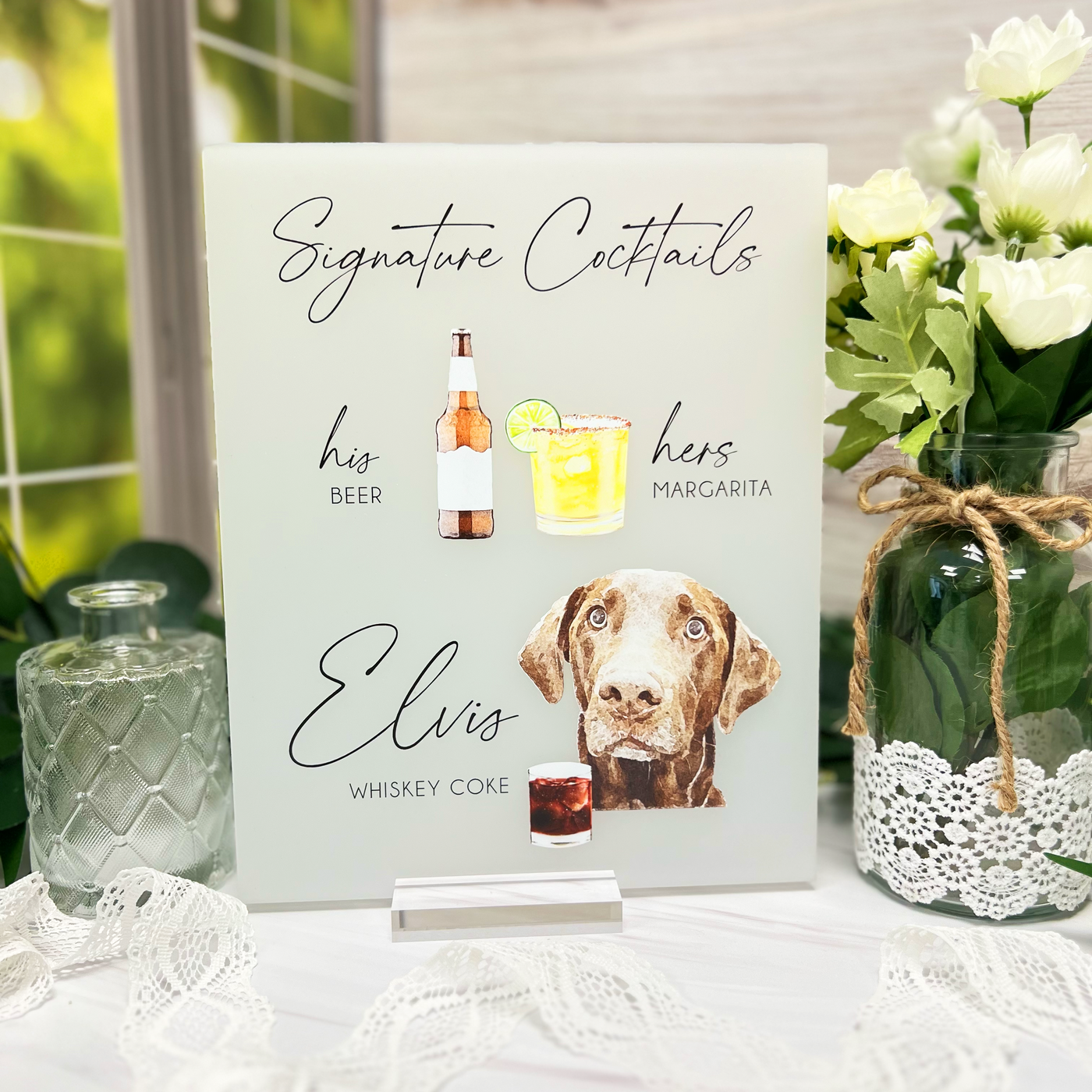 Signature Cocktail Wedding Bar Sign with Pet