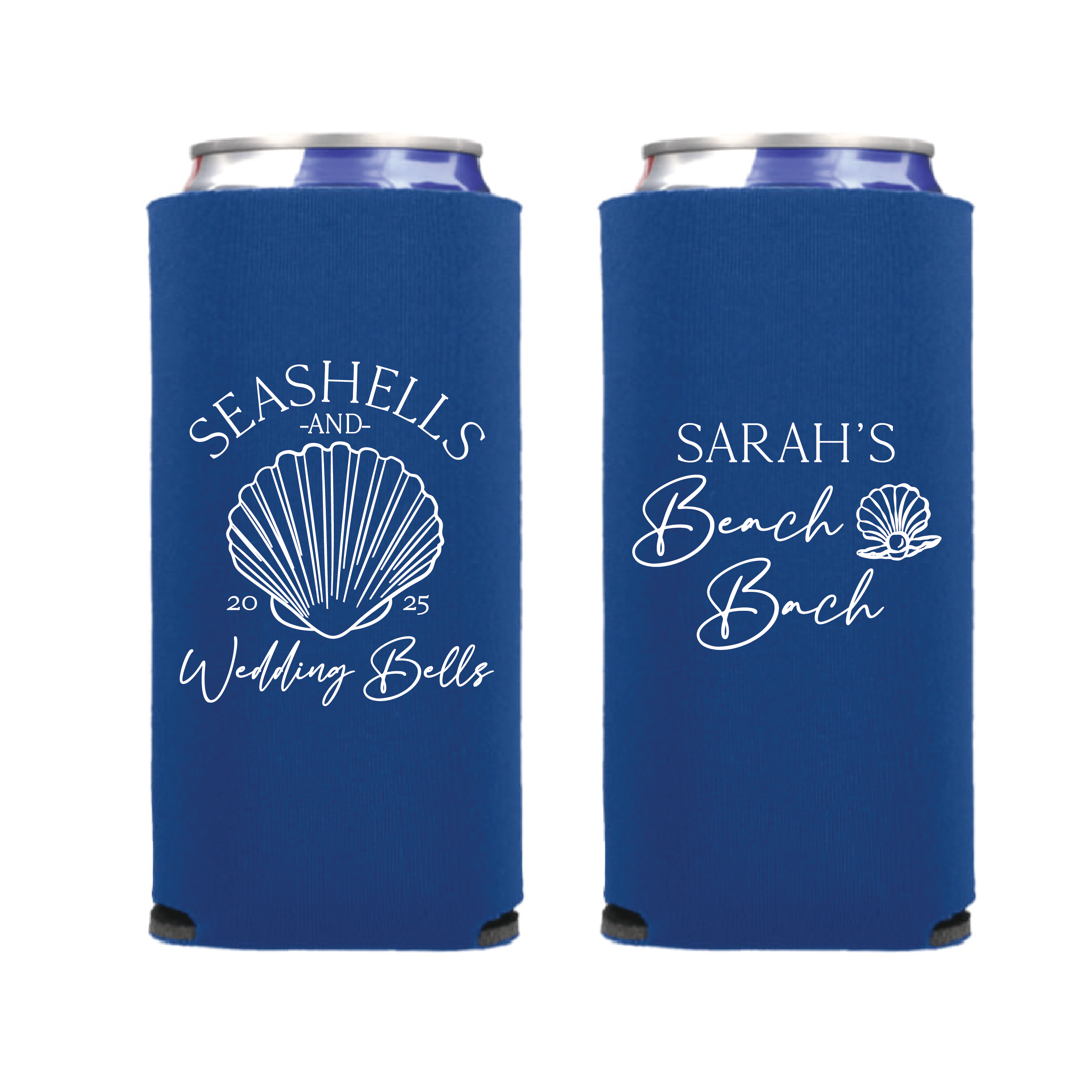 Seashells and Wedding Bells Bachelorette Slim Can Cooler - Can Cooler - Slim