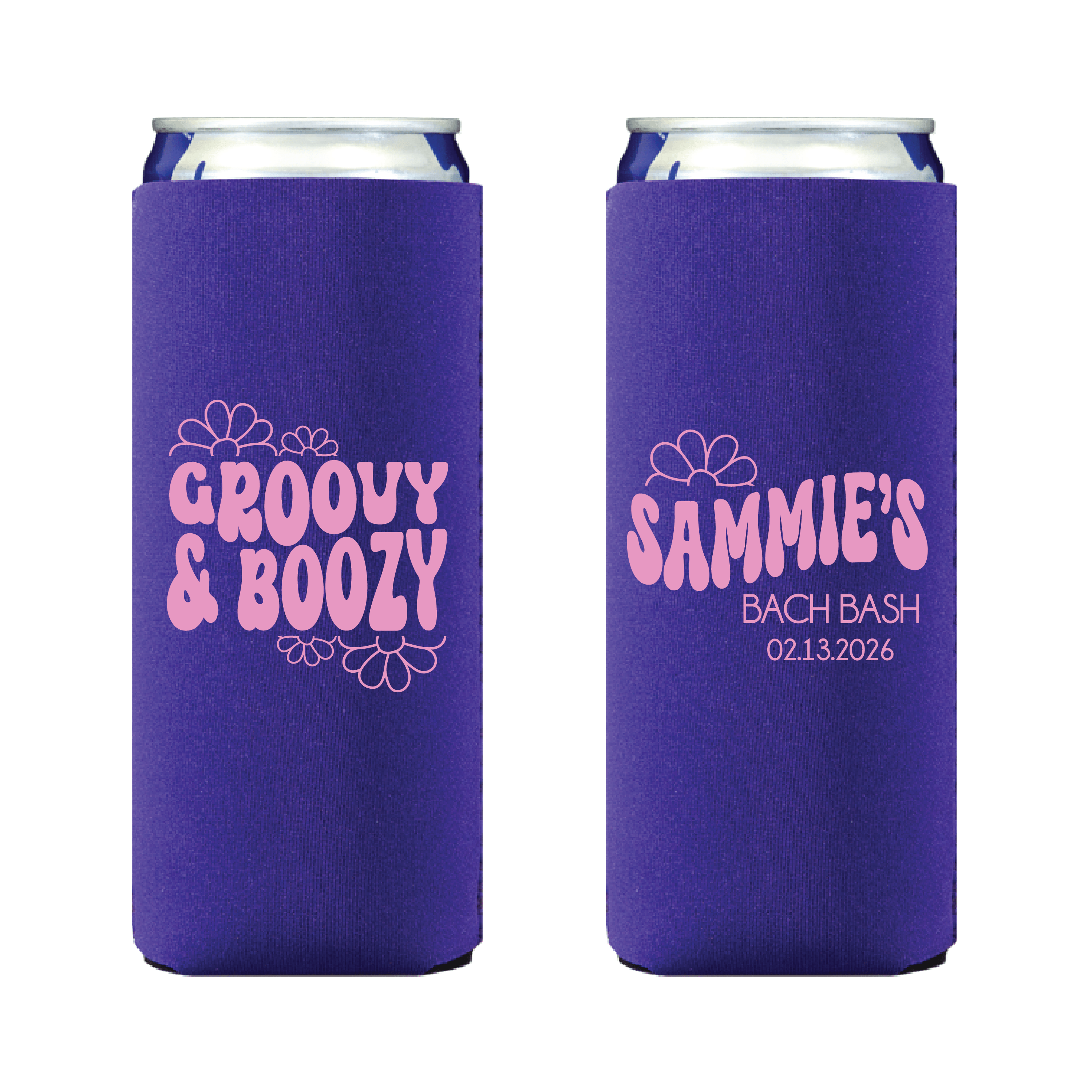 Groovy And Boozy Personalized Bachelorette Slim Can Coolers - Can Cooler - Slim