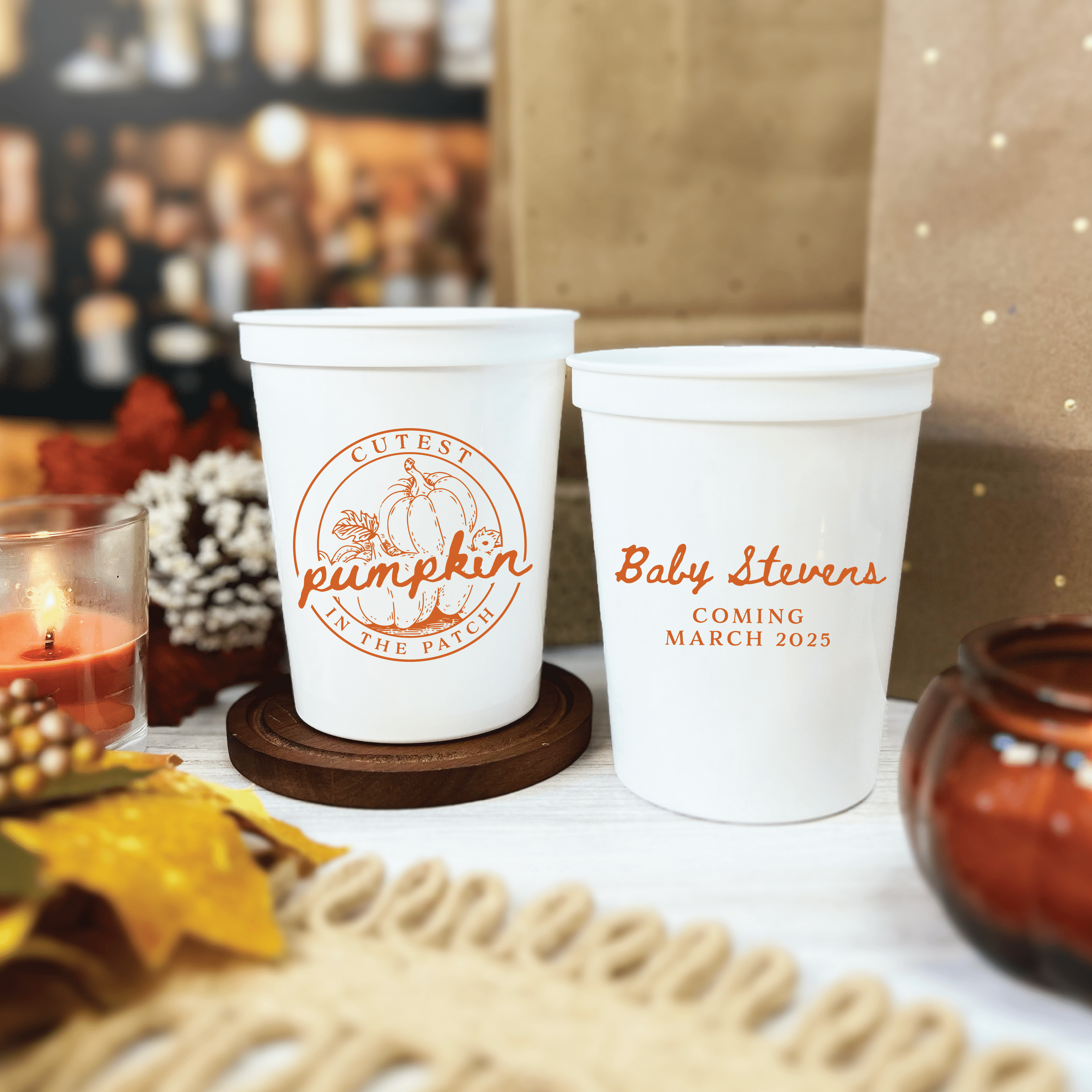 Cutest Pumpkin in the Patch Personalized Baby Shower Stadium Cups - Cup - Stadium