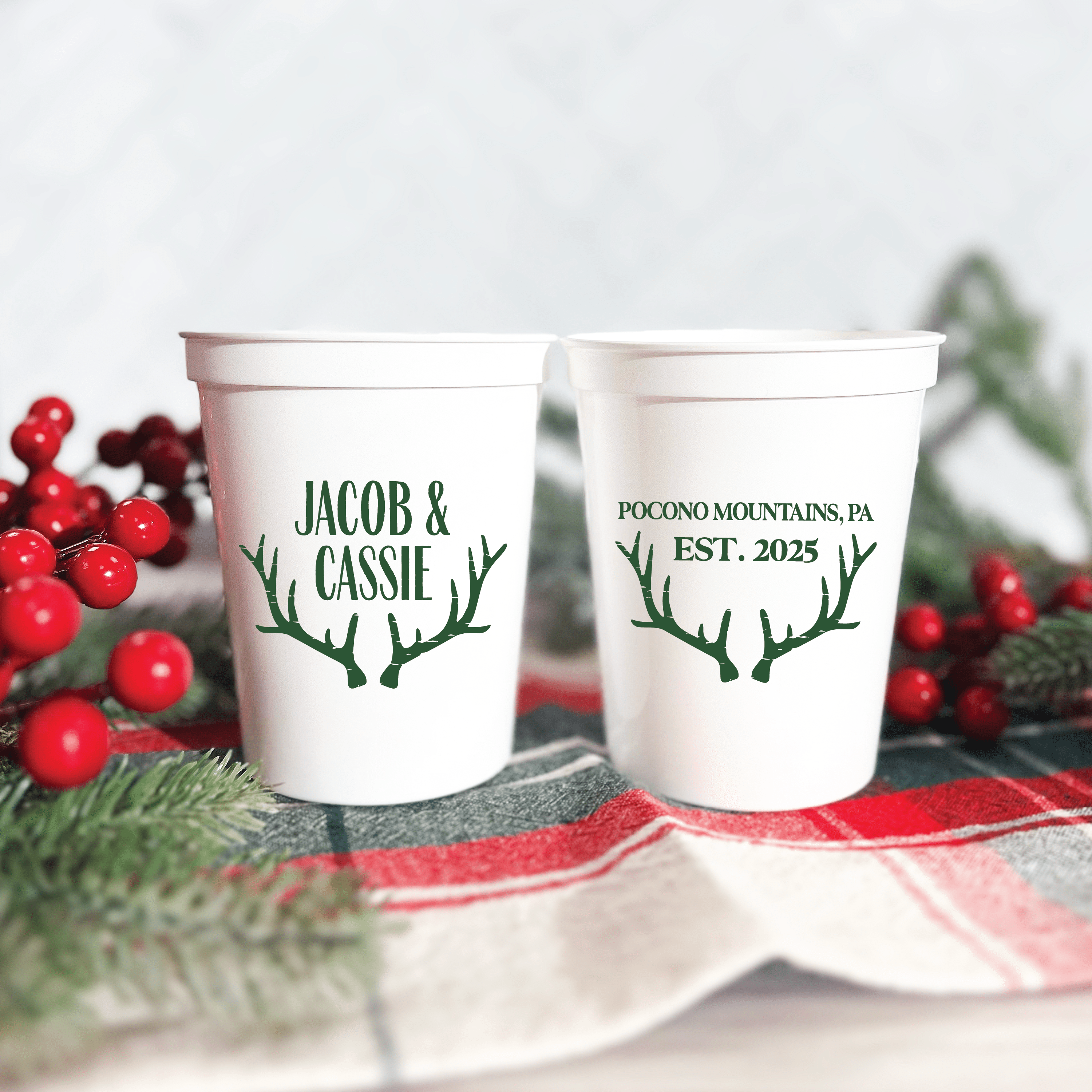 Personalized Antler Wedding Stadium Cups - Cup - Stadium