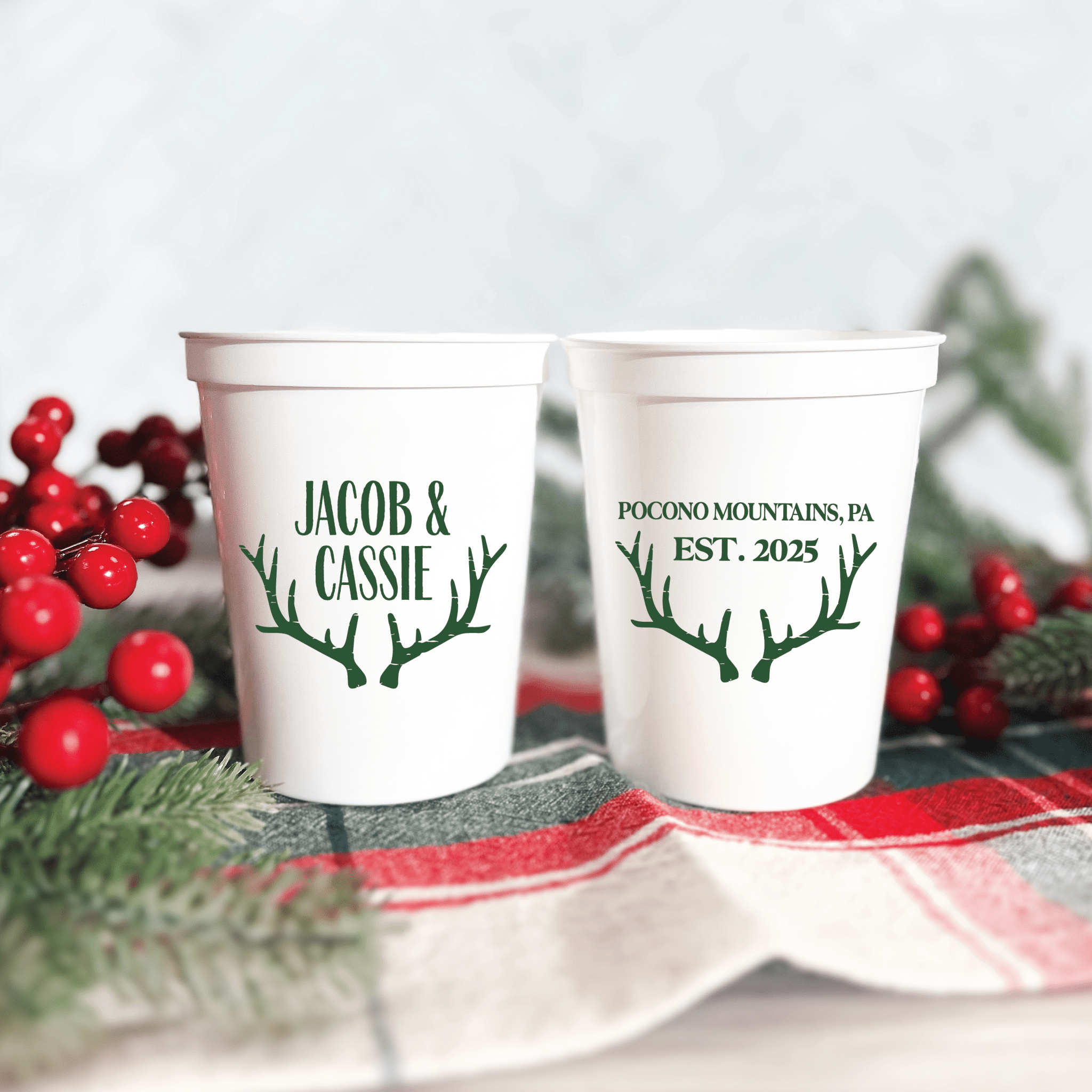 Personalized Antler Wedding Stadium Cups - Cup - Stadium