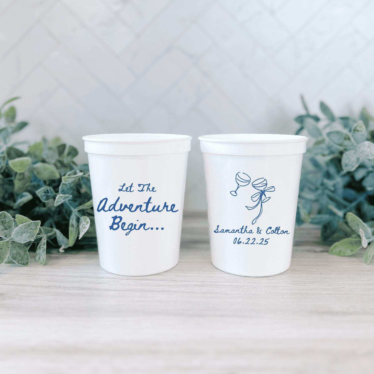 Let the Adventure Begin Wedding Stadium Cups
