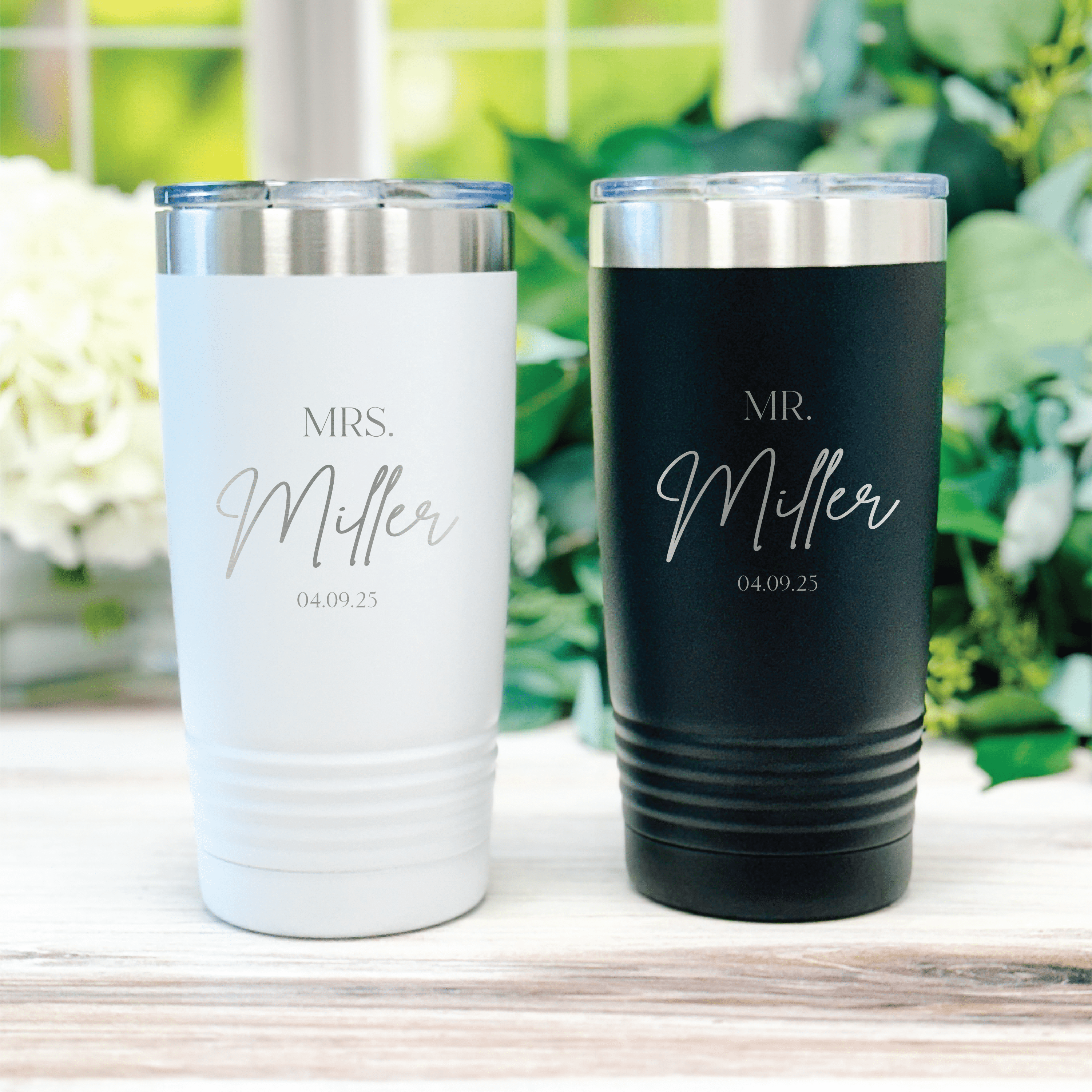 Personalized Mr and Mrs Tumbler Gift Set - Laser Engraved Travel Cup