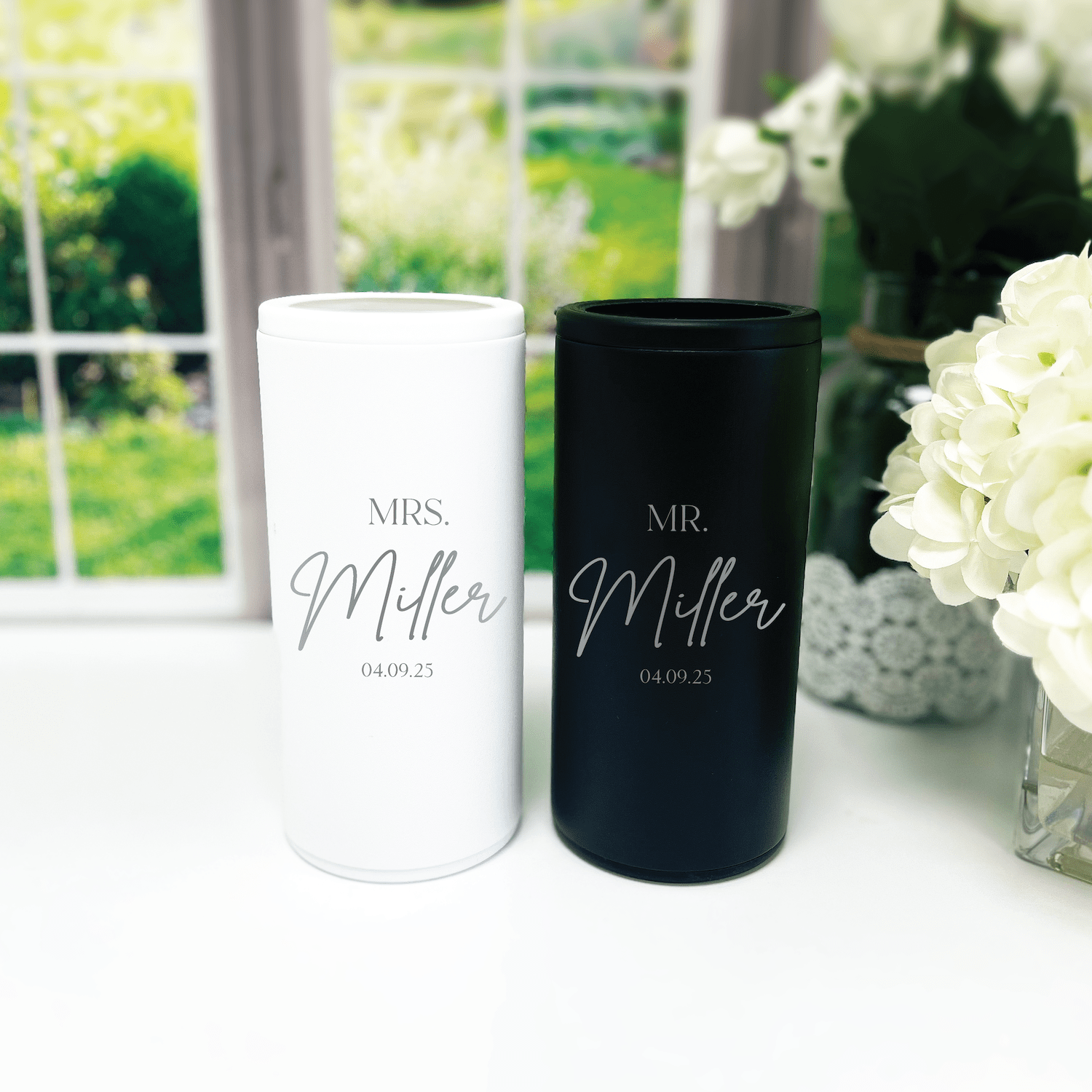 Mr and Mrs Can Cooler Gift Set - Laser Engraved - Can Cooler