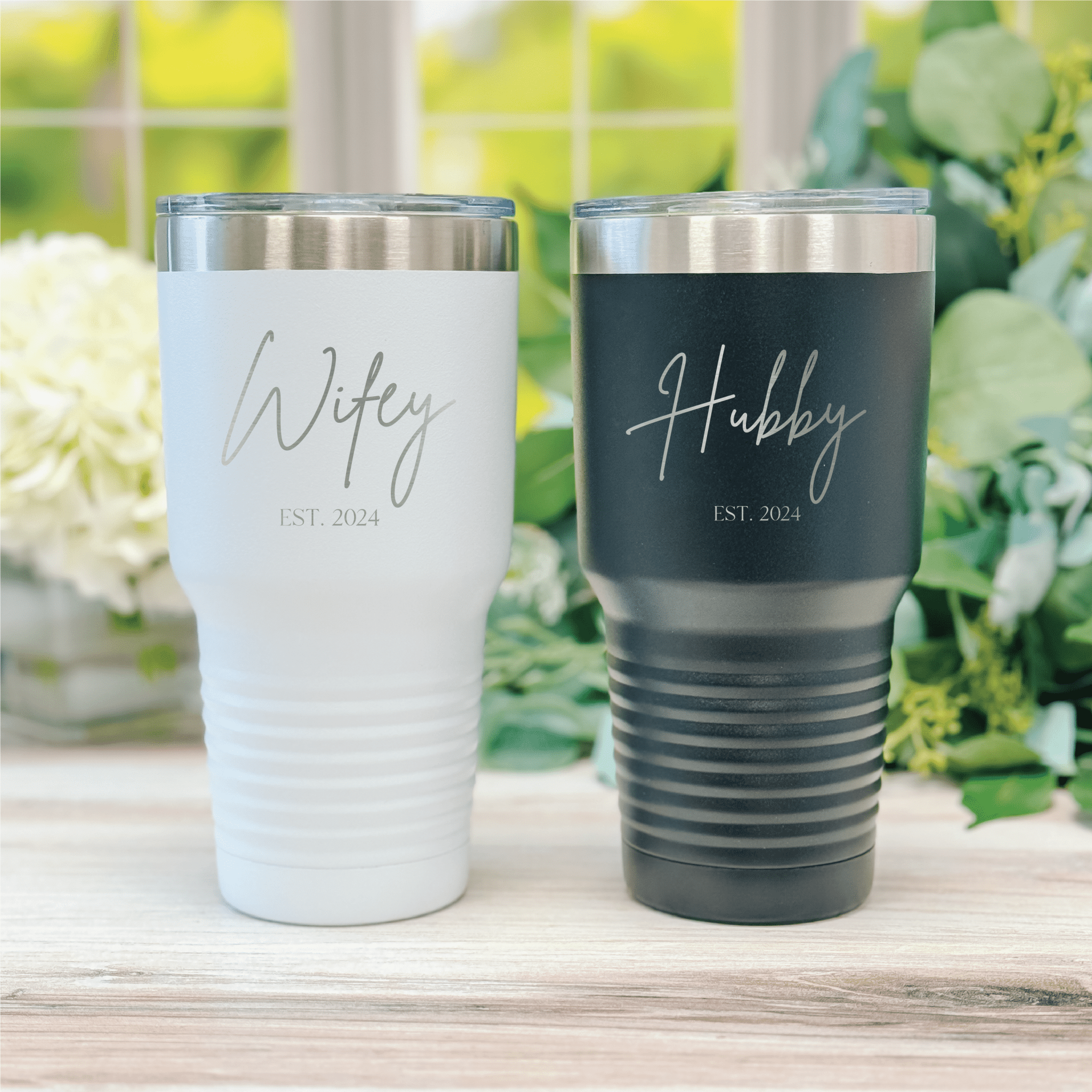 Personalized Mr and Mrs Tumbler Gift Set - Laser Engraved Travel Cup