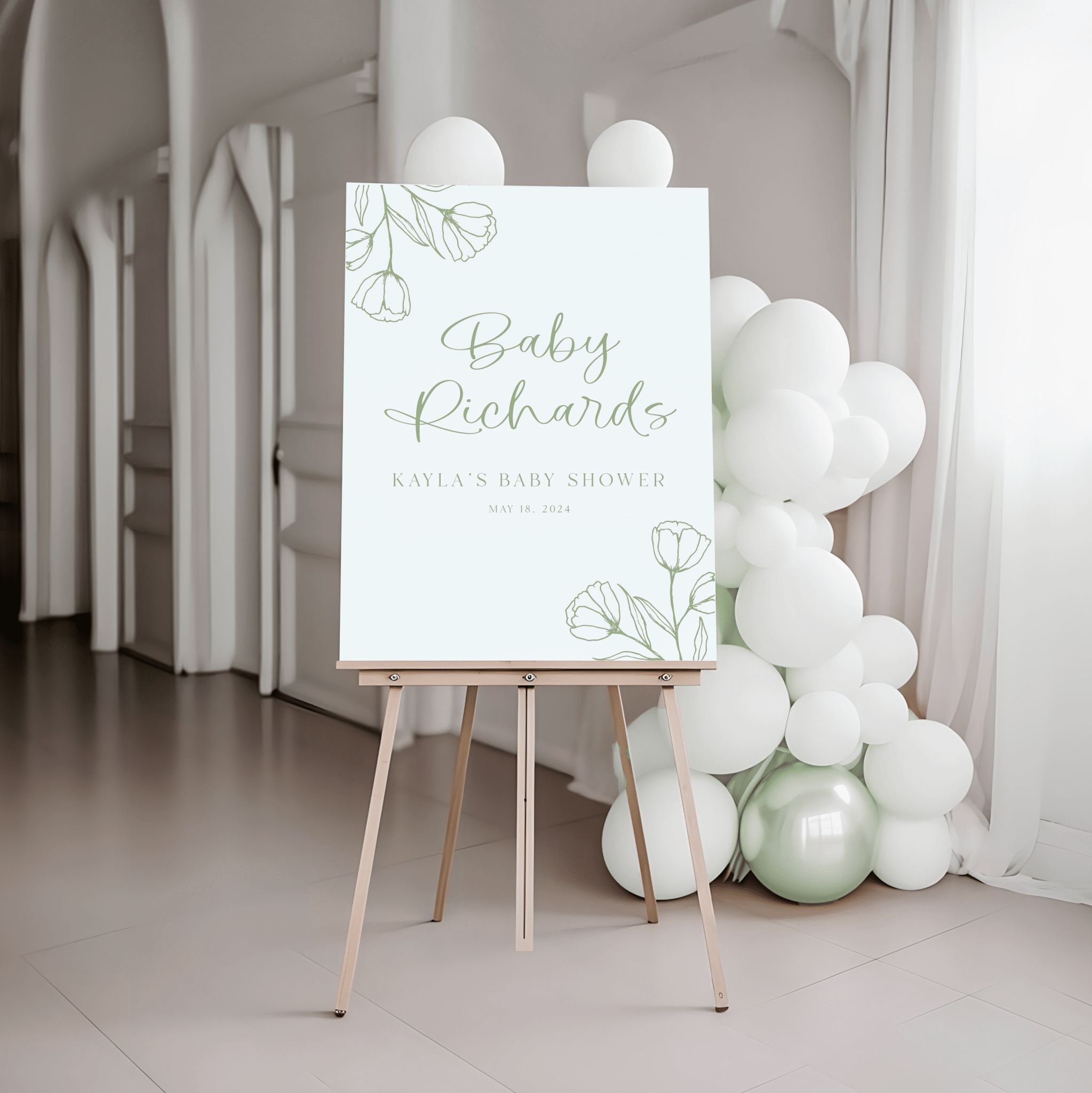 Floral Elegance Baby Shower Acrylic Sign - Welcome Sign