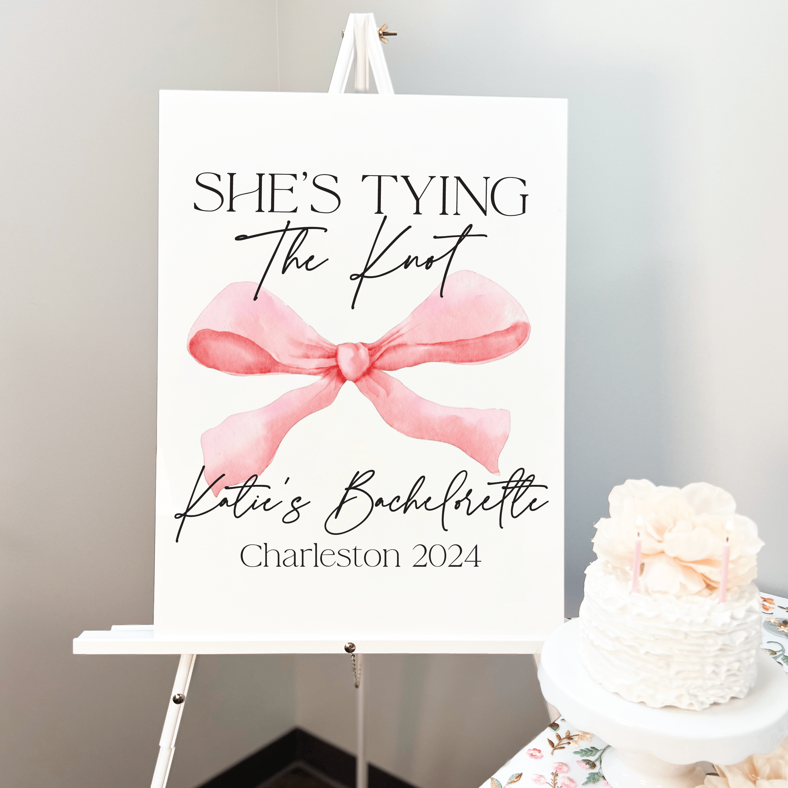 She's Tying The Knot Acrylic Bachelorette Sign - Bachelorette Sign