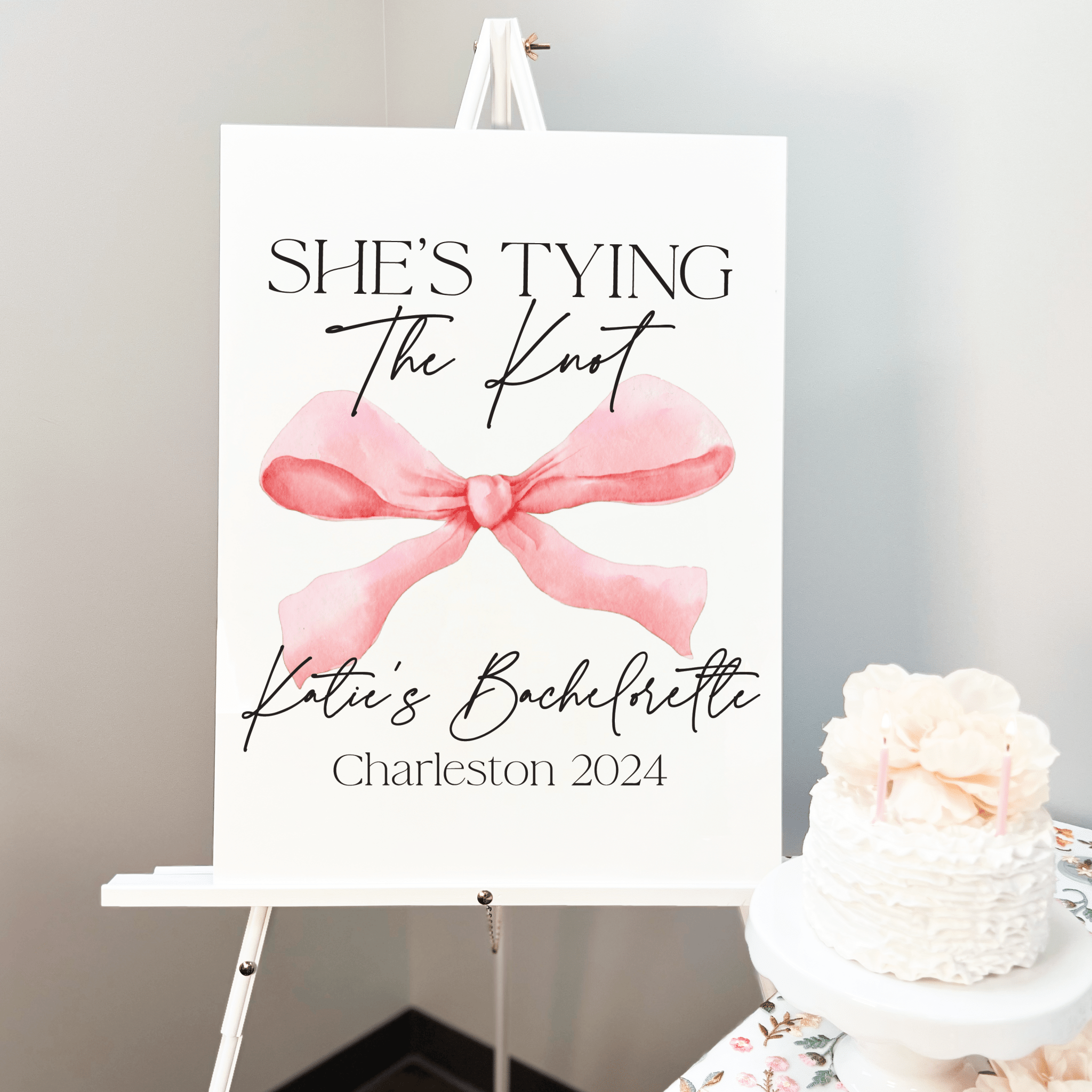 She's Tying The Knot Acrylic Bachelorette Sign - Bachelorette Sign