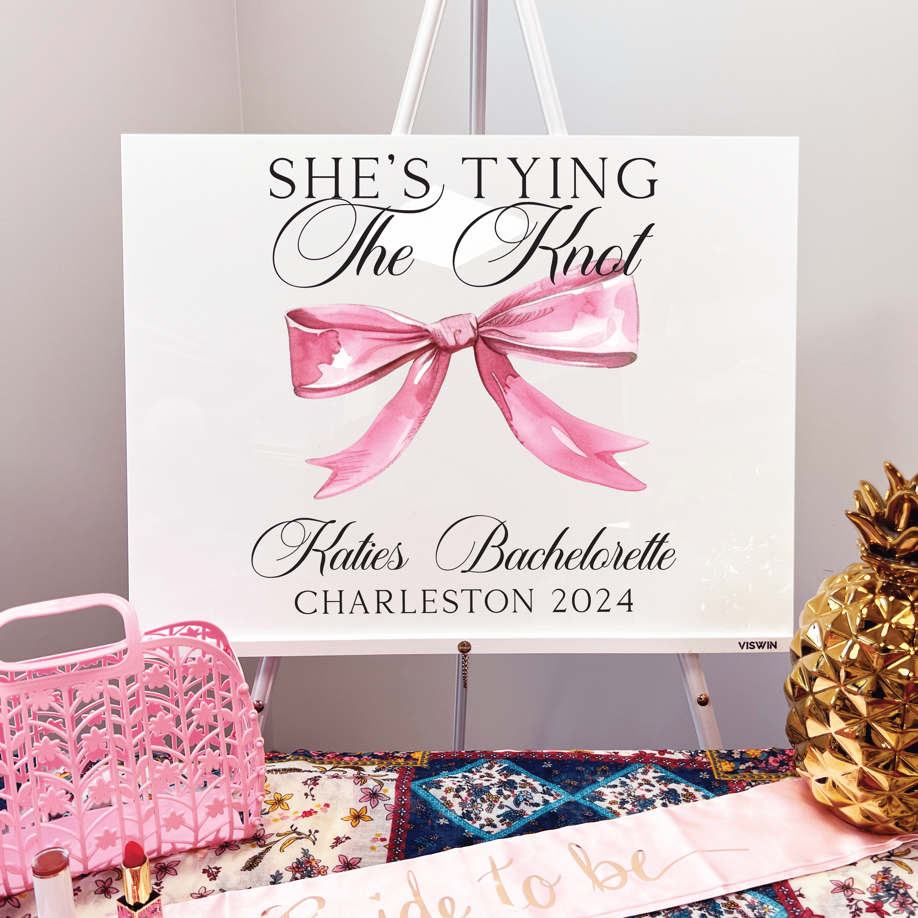 She's Tying The Knot Acrylic Bachelorette Sign - Bachelorette Sign