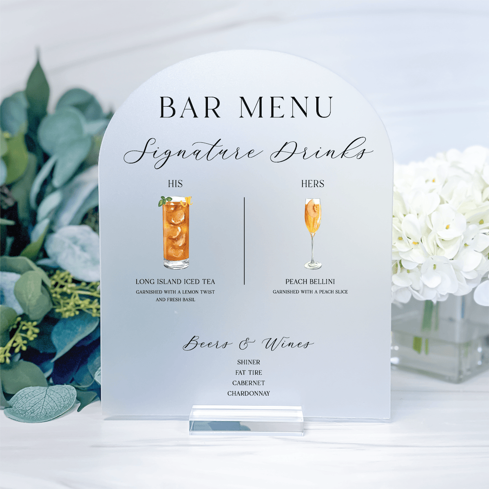 Acrylic Wedding Bar Menu - Modern