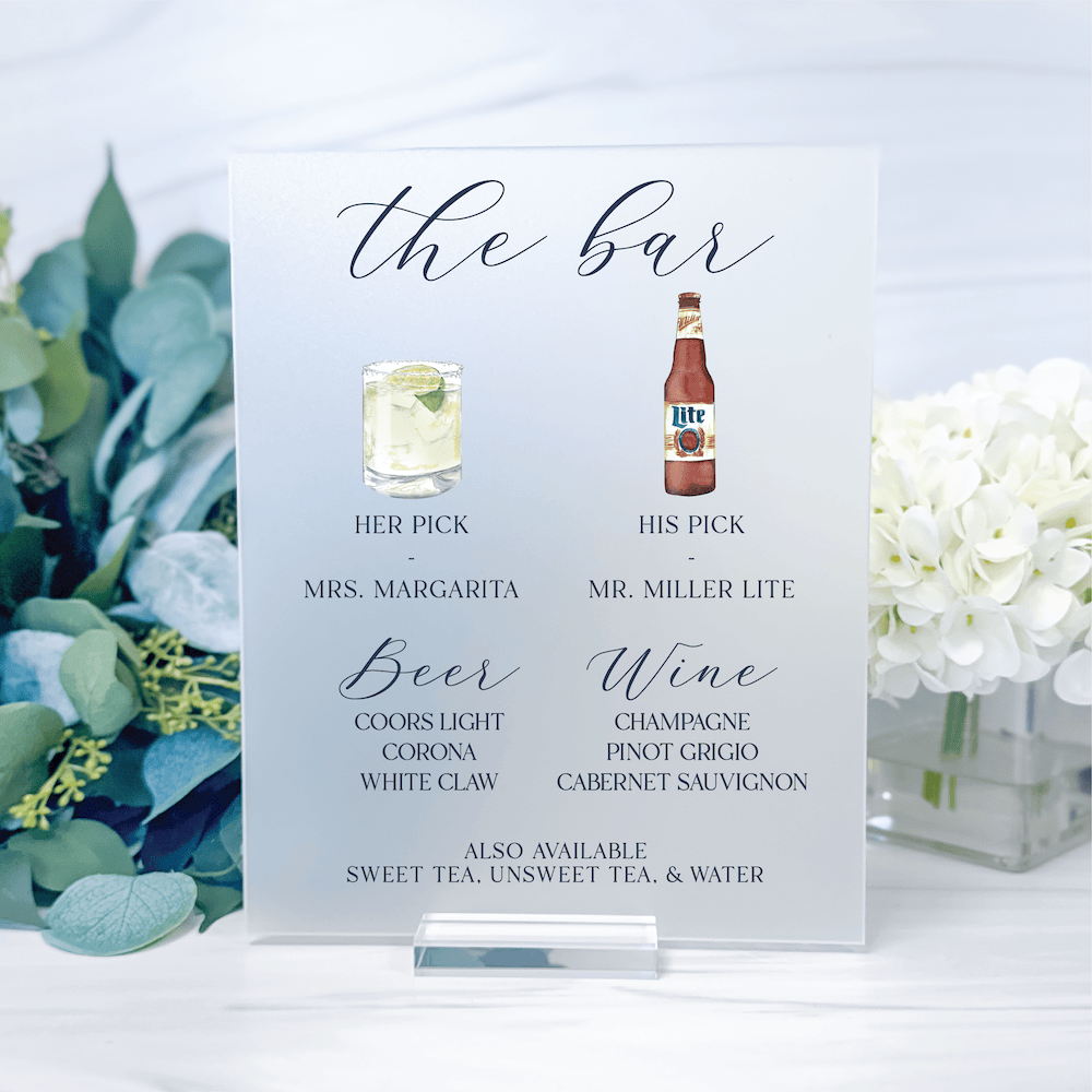 Acrylic Wedding Bar Menu