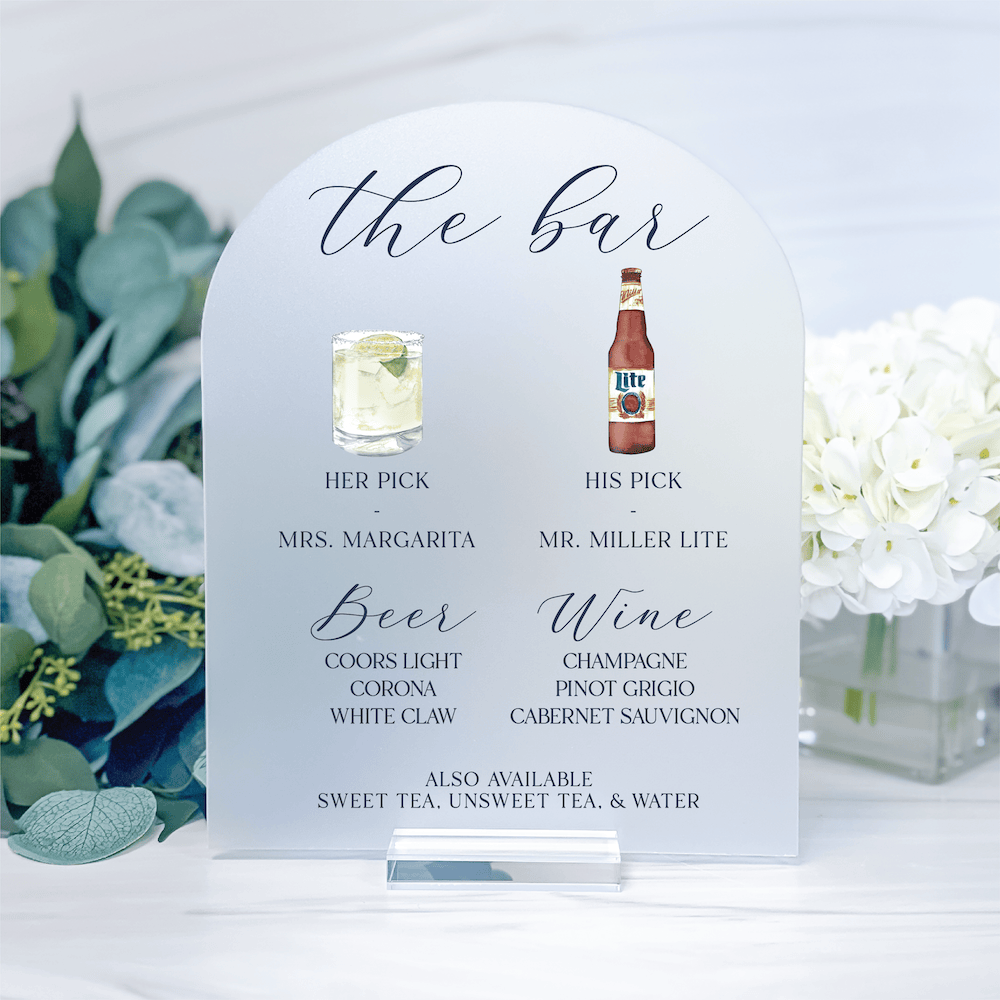 Acrylic Wedding Bar Menu