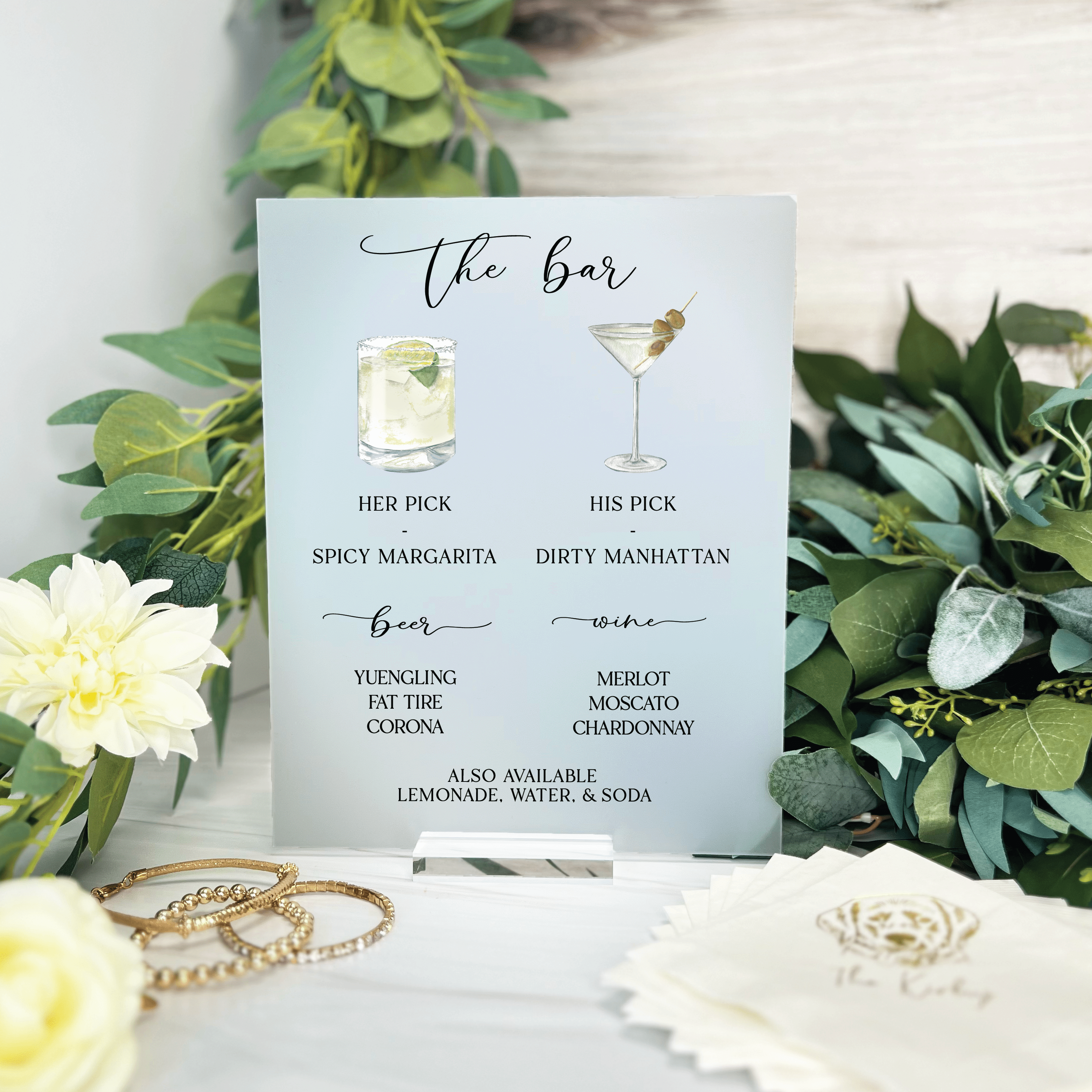 Acrylic Wedding Bar Menu - Bar Menu
