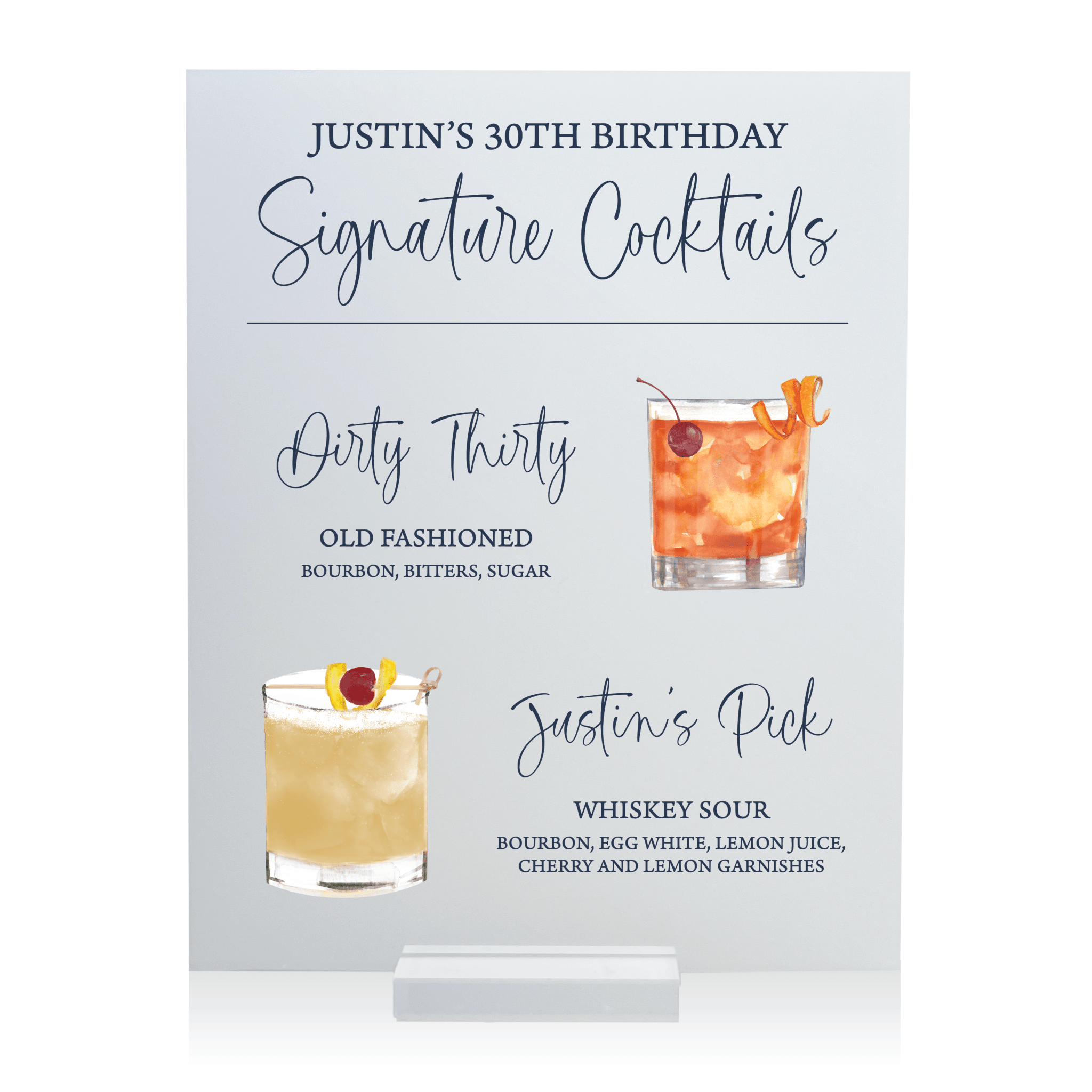 Birthday Signature Cocktails Sign - Bar Menu
