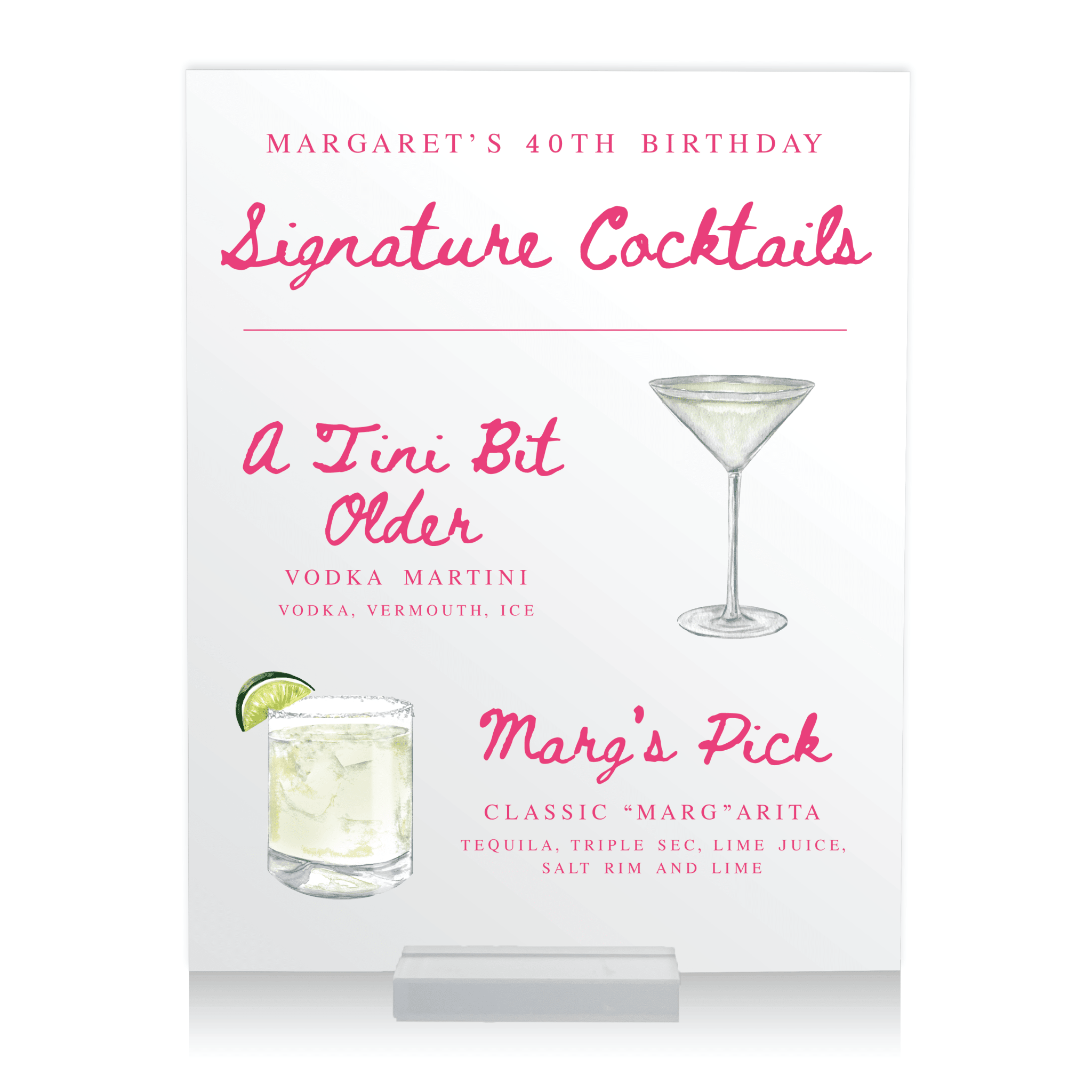 Birthday Signature Cocktails And Bar Menu Sign - Bar Menu