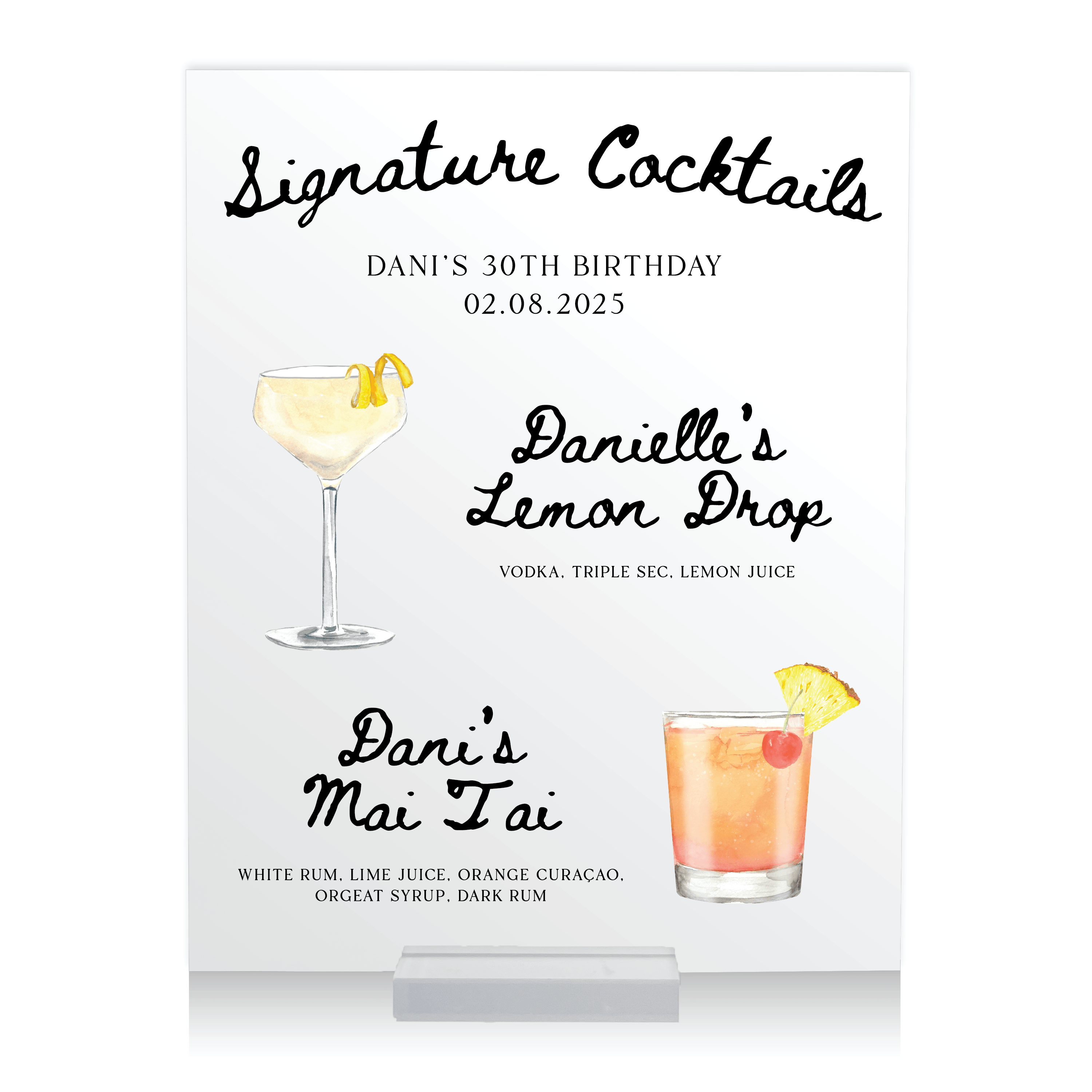 Adult Birthday Signature Cocktails Sign - Bar Menu