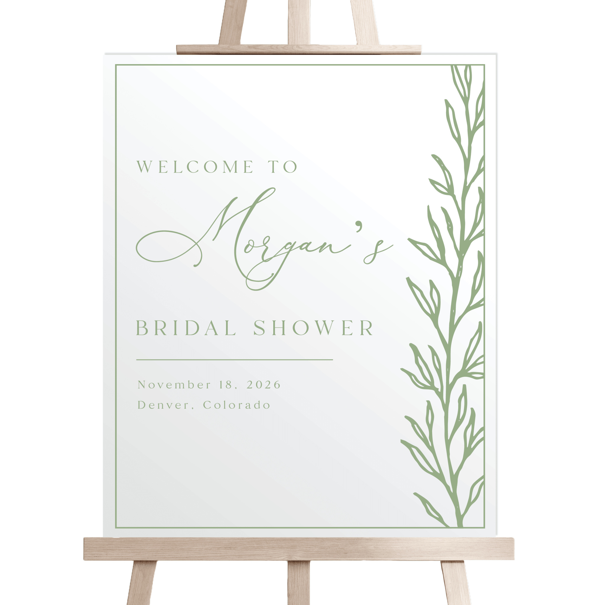 Modern Greenery Acrylic Bridal Shower Sign - Welcome Sign