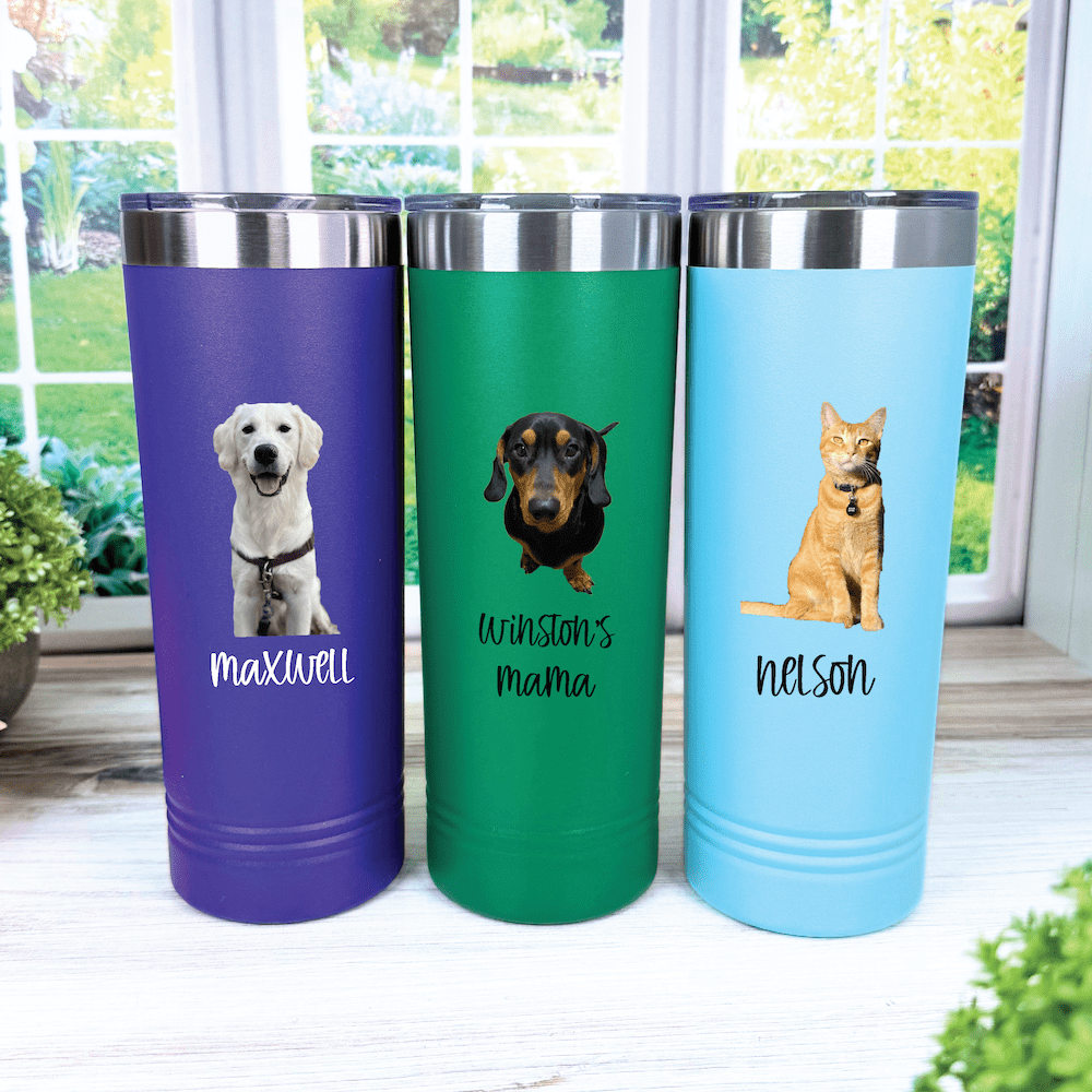 Custom Pet Photo Skinny Tumbler – 22oz Stainless Steel Personalized Cup