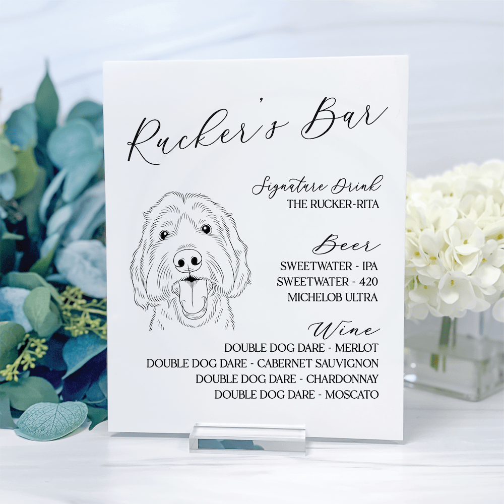 Custom Illustrated Pet Signature Drink Bar Menu