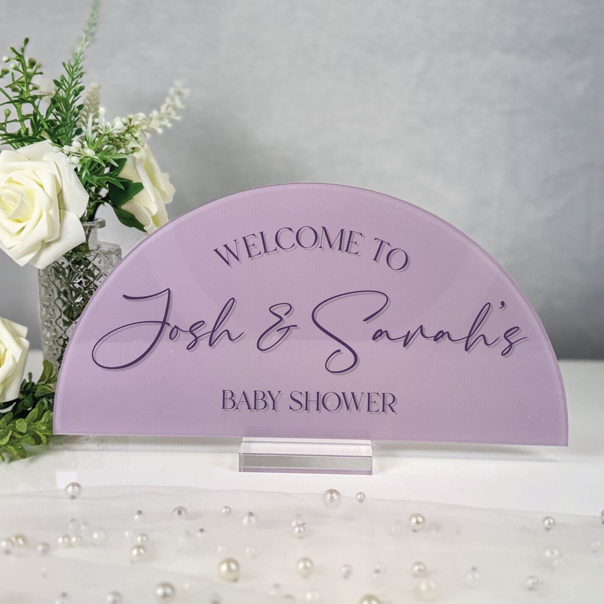 Personalized Baby Shower Sign Welcome Arch Script Lavender Acrylic Josh and Sarahs - Rubi and Lib