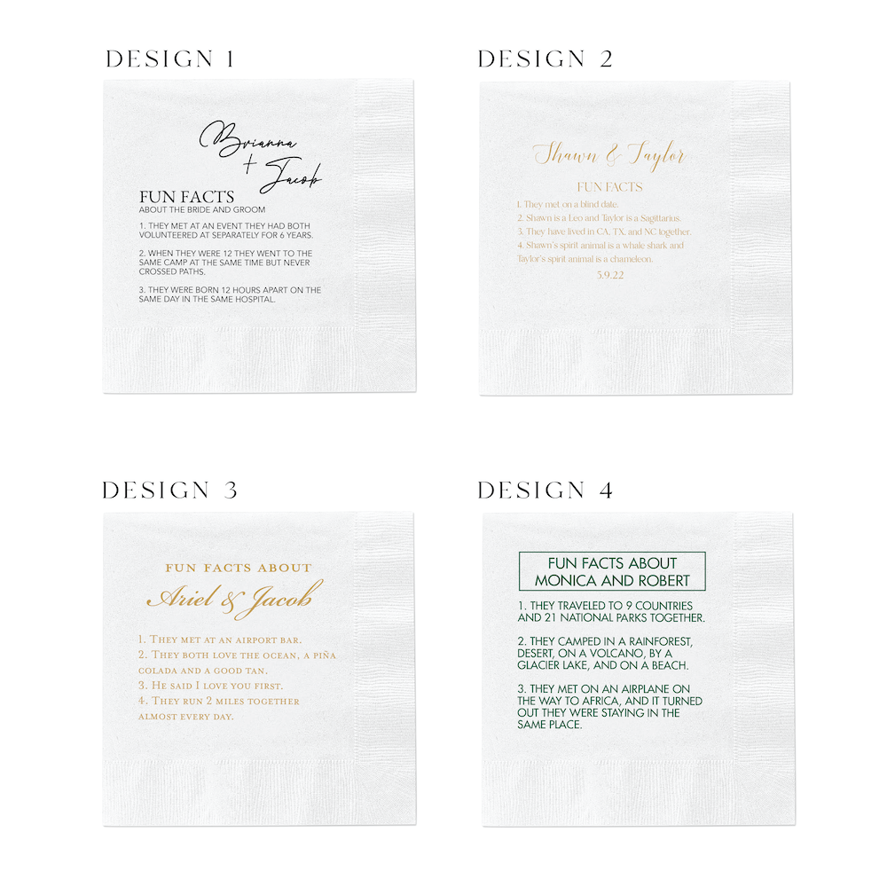 Wedding Fact Napkins - Napkins - Foil Stamped - Fun Fact
