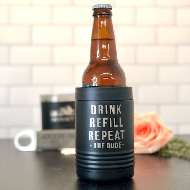 Custom engraved metal can holder keepsake for Flower Guy