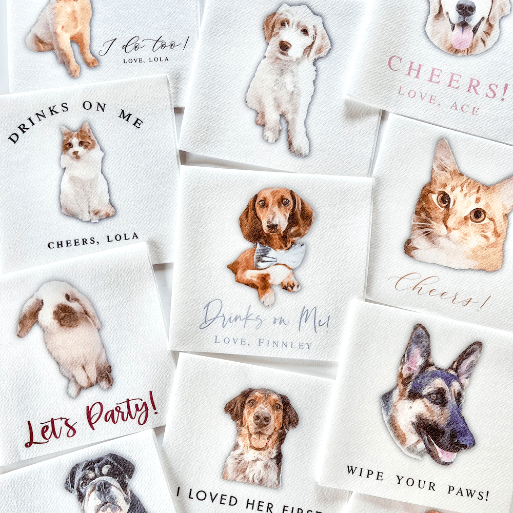 Pet Full Color Wedding Napkins - Napkins - Watercolor Pet