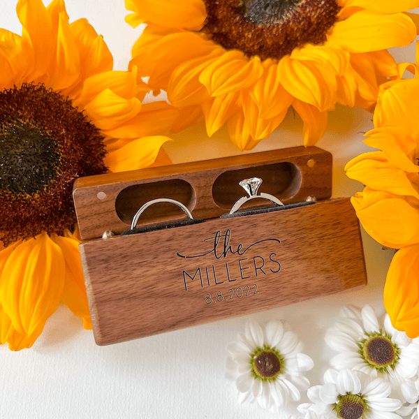 Personalized Wooden Dual Ring Box - Laser Engraved - Ring Box