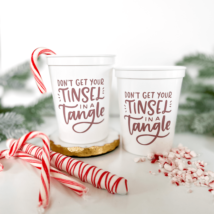 Tinsel in a Tangle Christmas Stadium Cups - Quick Ship